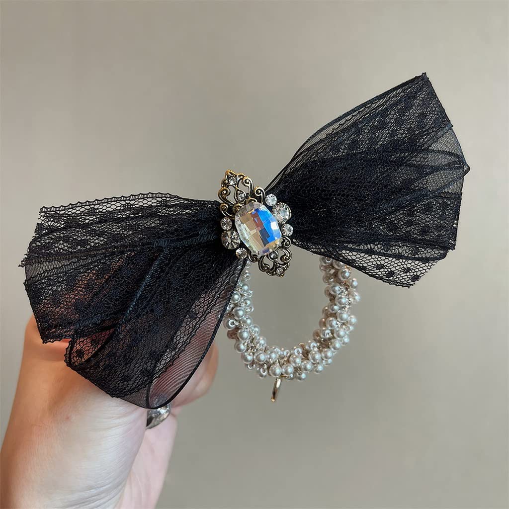 Lace Bow Hair Tie - Adjustable Ponytail Holder for Women & Girls, Soft Elastic Hair Rope Headband (One Size, Multiple Colors) - Perfect for School, Work, Parties & Everyday Styling