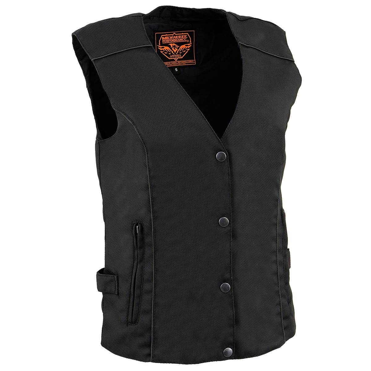 Milwaukee Leather SH1955 Women's Black Textile Vest with Wing Embroidery - Stylish Motorcycle Riding Gear for Ladies Bikers & Outdoor Adventures