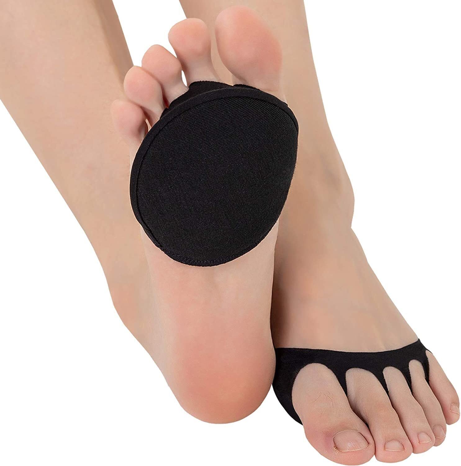 Luxula 5-Toe Anti-Sleep Pain Relief Socks - Breathable Forefoot Cushion Pads for Foot Pain Care - Invisible Comfort for Shoes (2 Pairs, Black) - Perfect for Office Work, Travel & Diabetic Foot Comfort