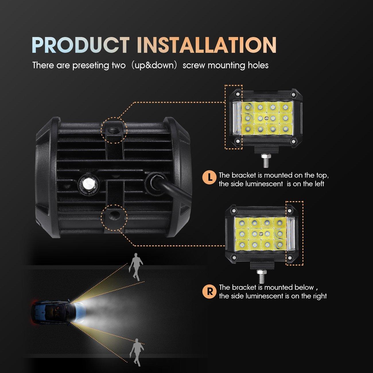 4PCS LED Pod Lights Combo Beam & Dual A Pillar Light Kit with Windshield Hinge Mounting Brackets for Jeep Wrangler JK 2DR/4DR 2007-2017 - Off-Road, Night Driving & Adventure Lighting Upgrade