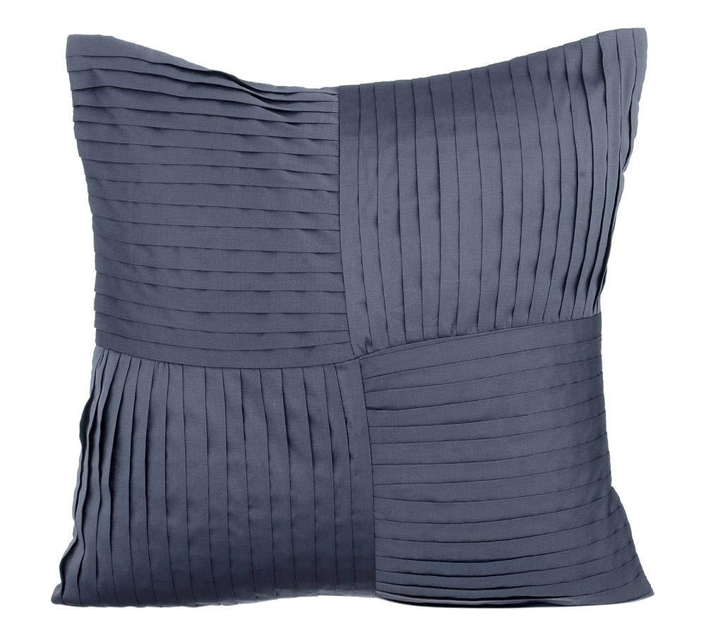 16x16 Inch Grey Zippered Cushion Cover - Art Silk Designer Pillow Case with Pintucks & Textured Stripes for Sofa, Bed, or Chair Decor | Modern Home Accessories (40x40 cm)