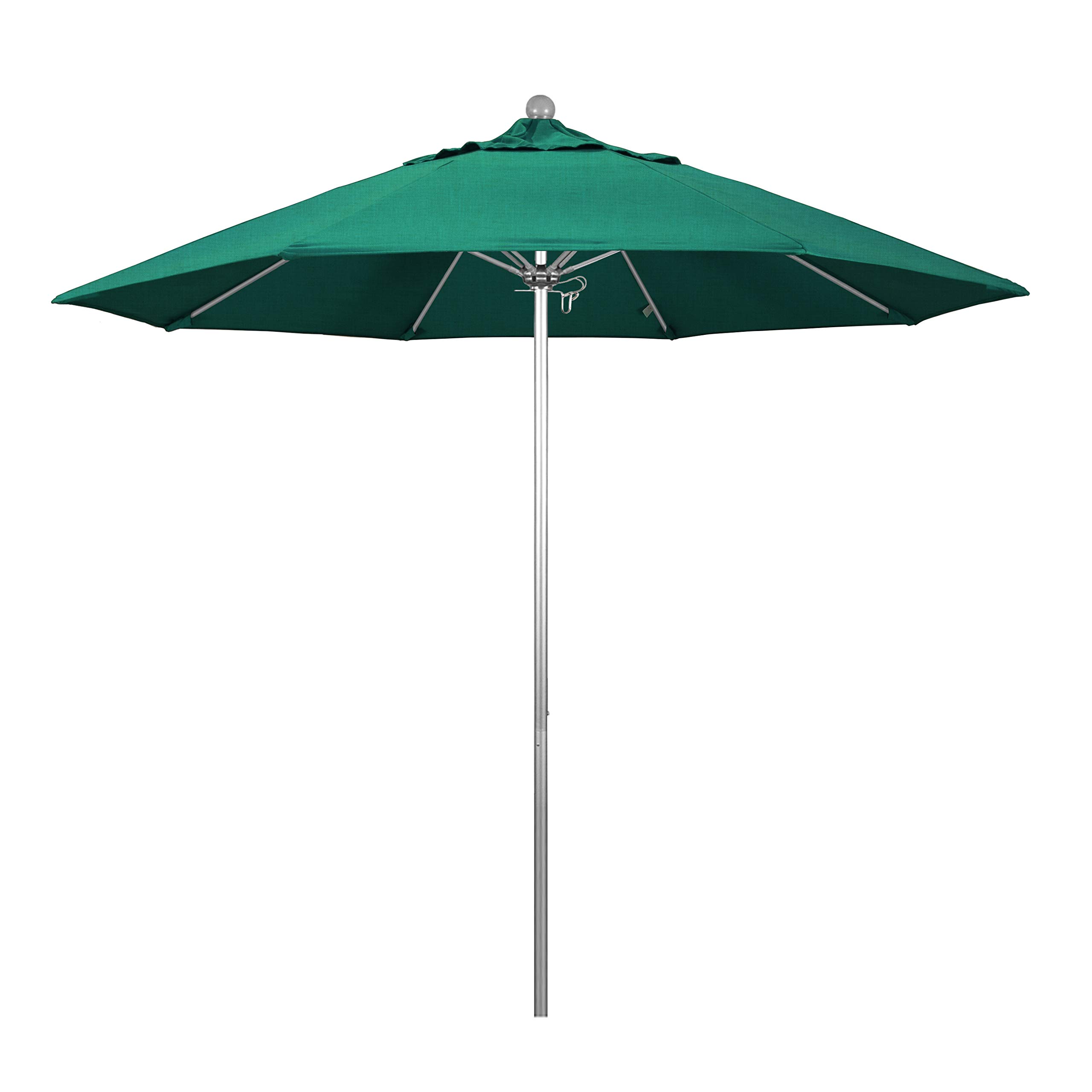9' Round California Patio Umbrella - Aluminum & Fiberglass Frame with Push-Button Open Mechanism - Silver Pole for Outdoor Dining, Poolside & Backyard Relaxation