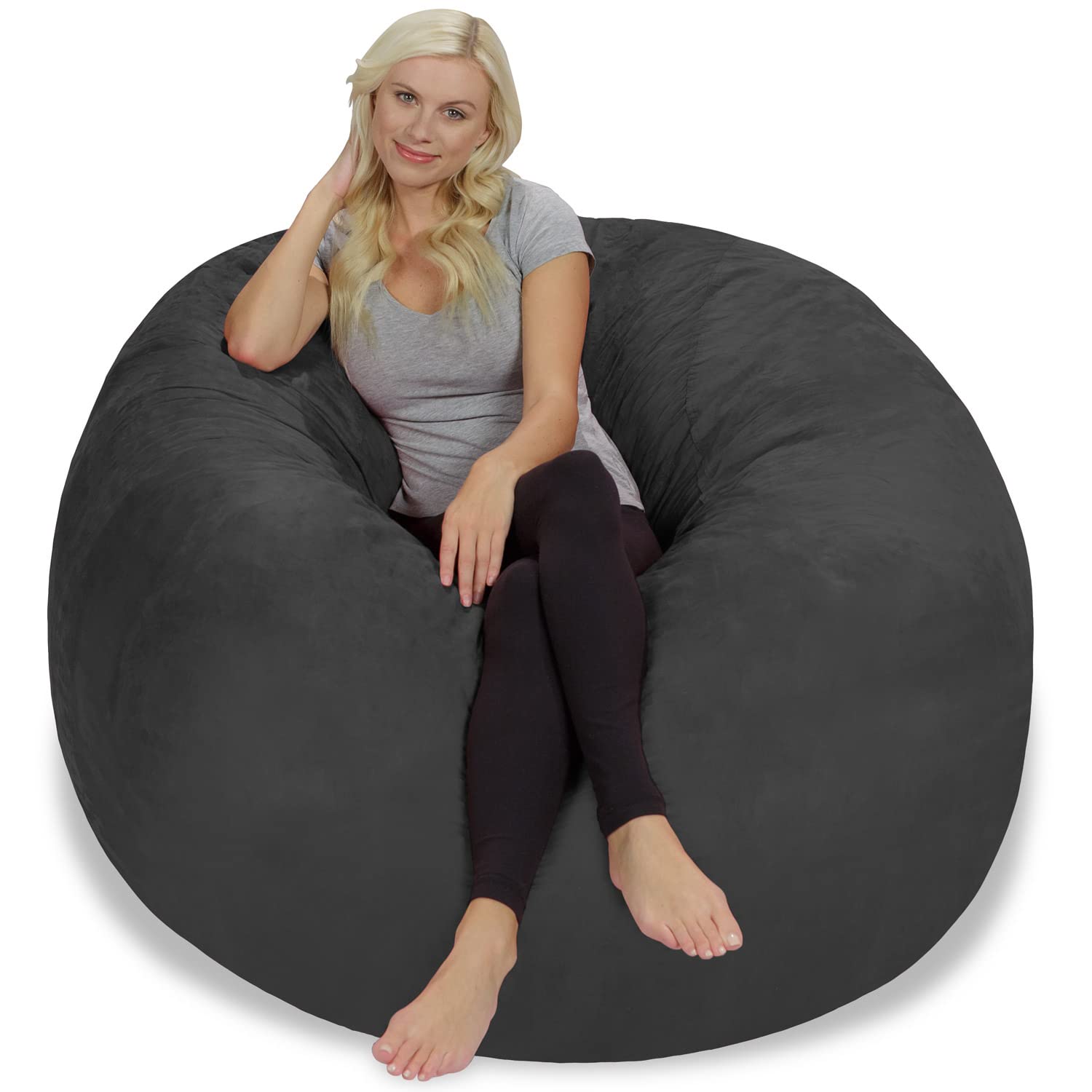 Chill Sack 5' Giant Memory Foam Bean Bag Chair - Ultra Soft Microfiber Cover (Gray) - Perfect for Living Rooms, Game Rooms & Dorm Relaxation