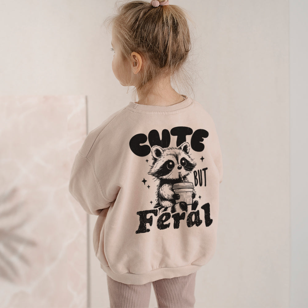 Cute But Feral Raccoon Graphic Back Print Sweatshirt - Trendy Animal Hoodie for Casual Wear & Street Fashion