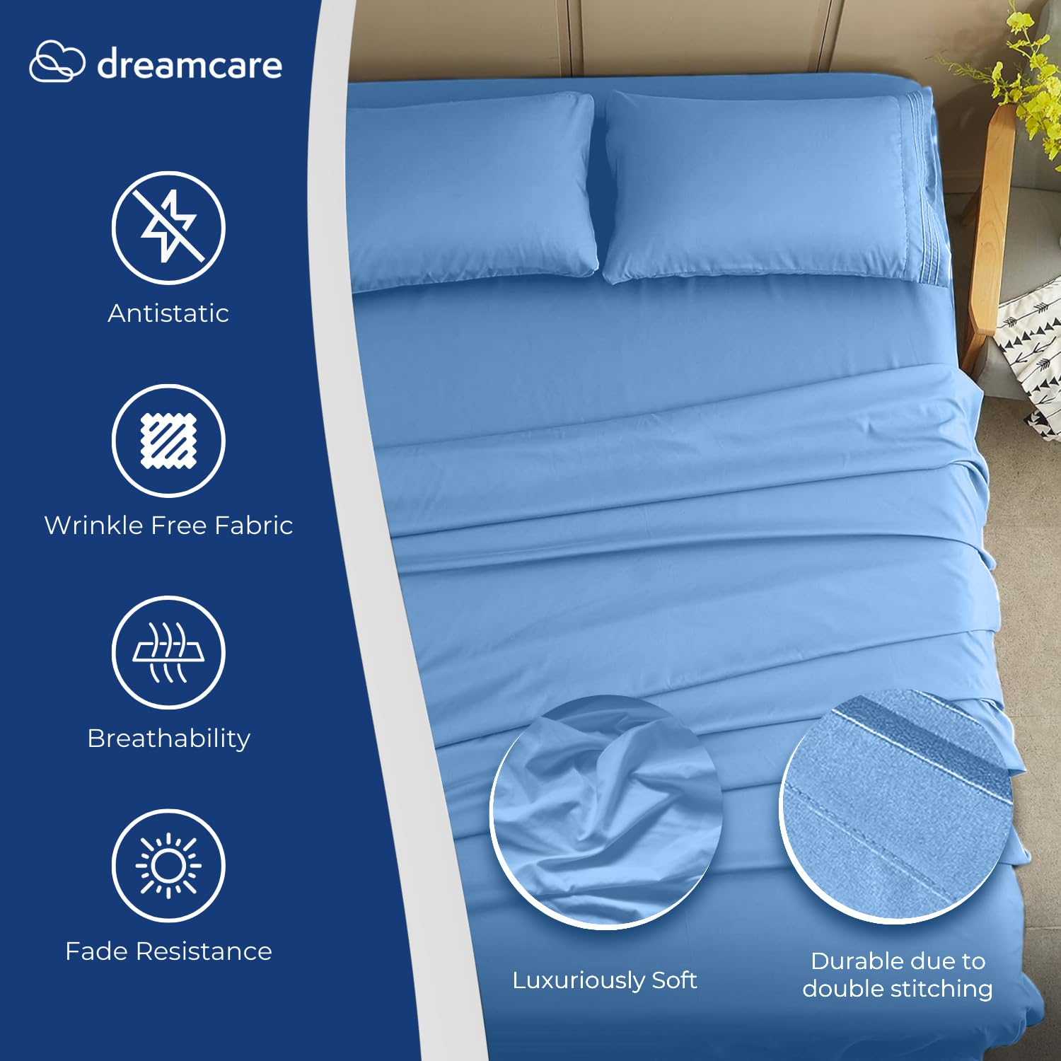 Cooling Queen Size Sheet Set - 4-Piece 100% Brushed Polyester Bed Sheets with Deep Pockets (Fits up to 15