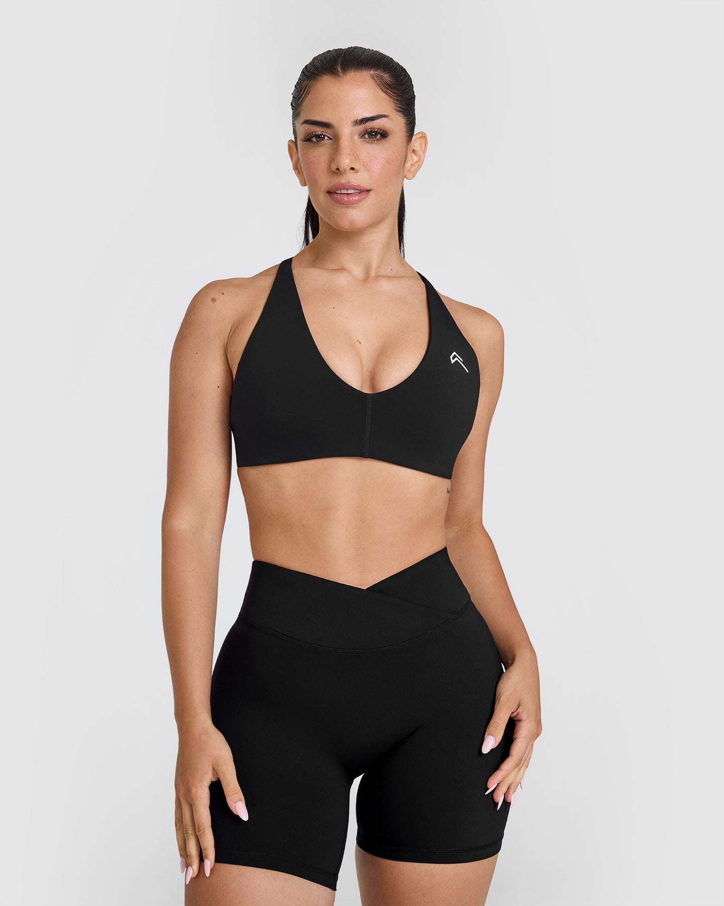 Unified Micro Bralette - White Logo & Black - Comfortable Seamless Wireless Bra for Yoga, Workout, and Everyday Wear