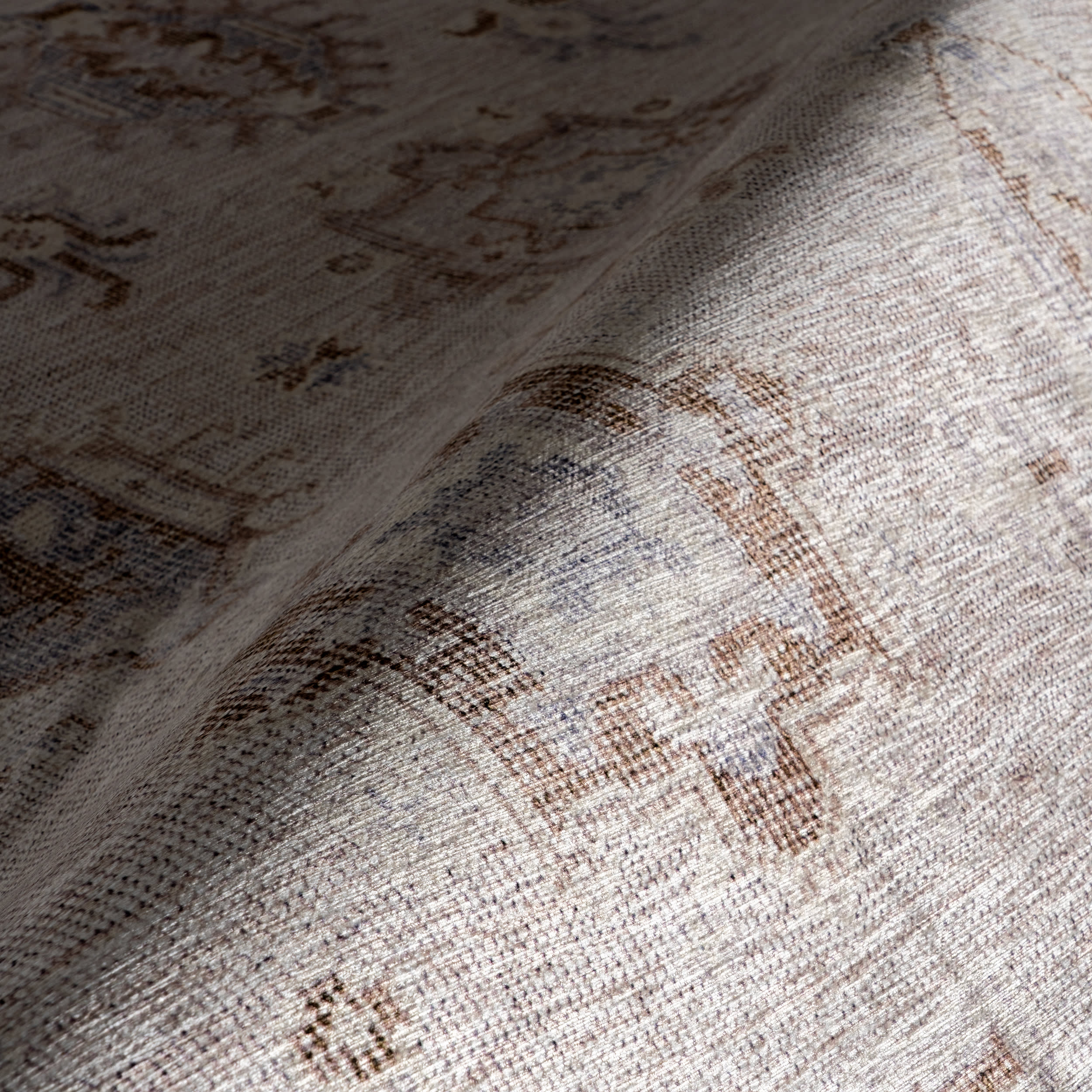Brenda Hazy Heraldry Spill Proof Washable Rug - Non-Slip Soft Indoor Runner | Beige Home Decor for Living Room, Bedroom & Nursery
