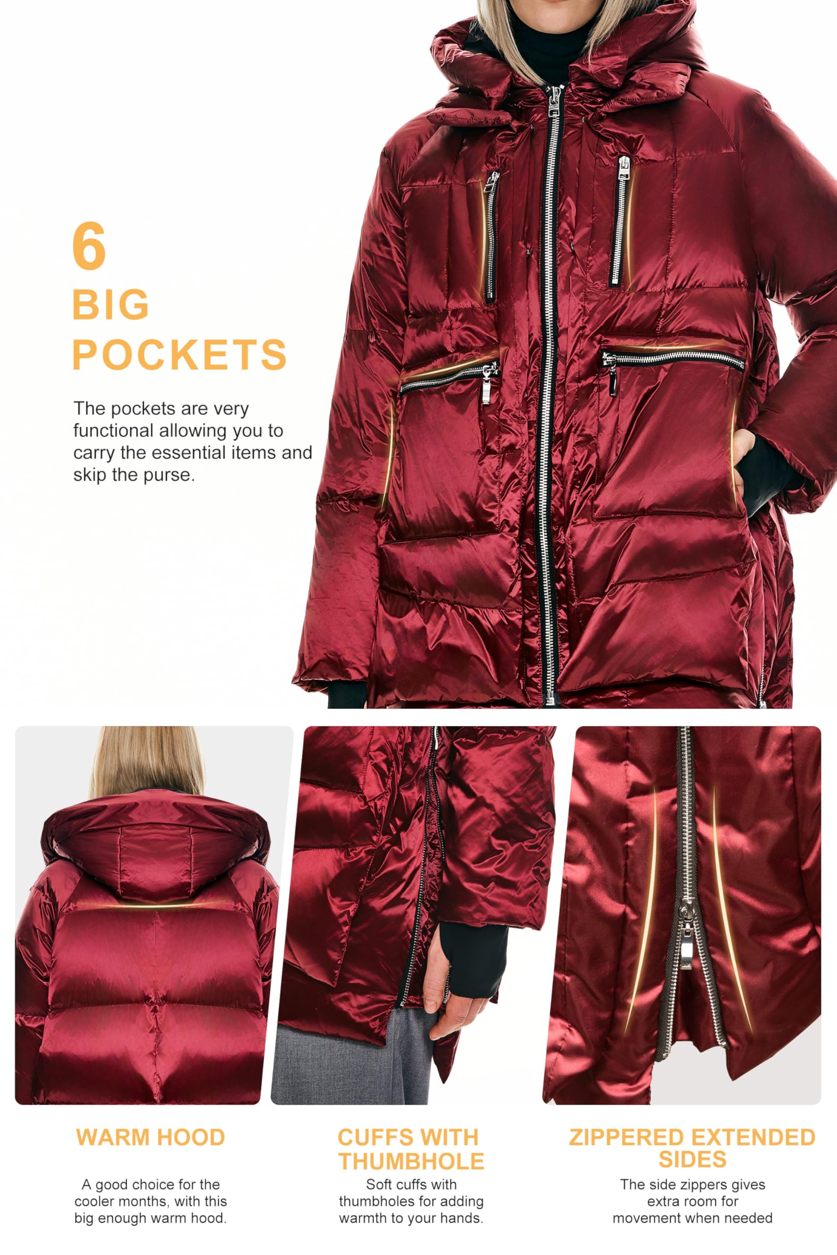 Orolay Women's Thickened Hooded Down Jacket - Winter Warm Shiny Puffer Coat with RDS Certified Down Filling for Outdoor Activities & Cold Weather