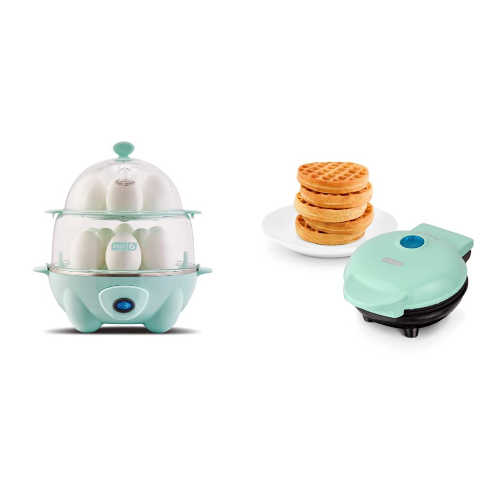 DASH Deluxe Rapid Egg Cooker & Mini Waffle Maker for Eggs, Waffles, Hash Browns & Keto Chaffles - Perfect for Breakfast, Keto Diet & Small Kitchen Appliances
