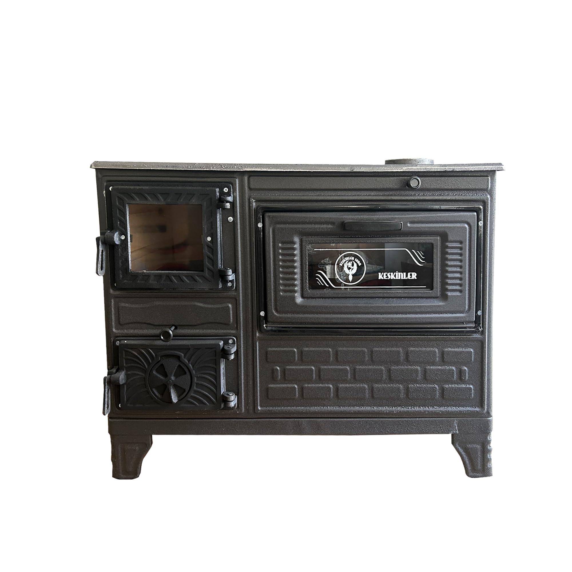 Cast Iron Wood Stove with Oven - Black Fireplace with Window for Tiny House & Cabin - Brick Lined Baking & Cooking Stove - Perfect for Heating, Baking Bread & Cozy Winter Nights