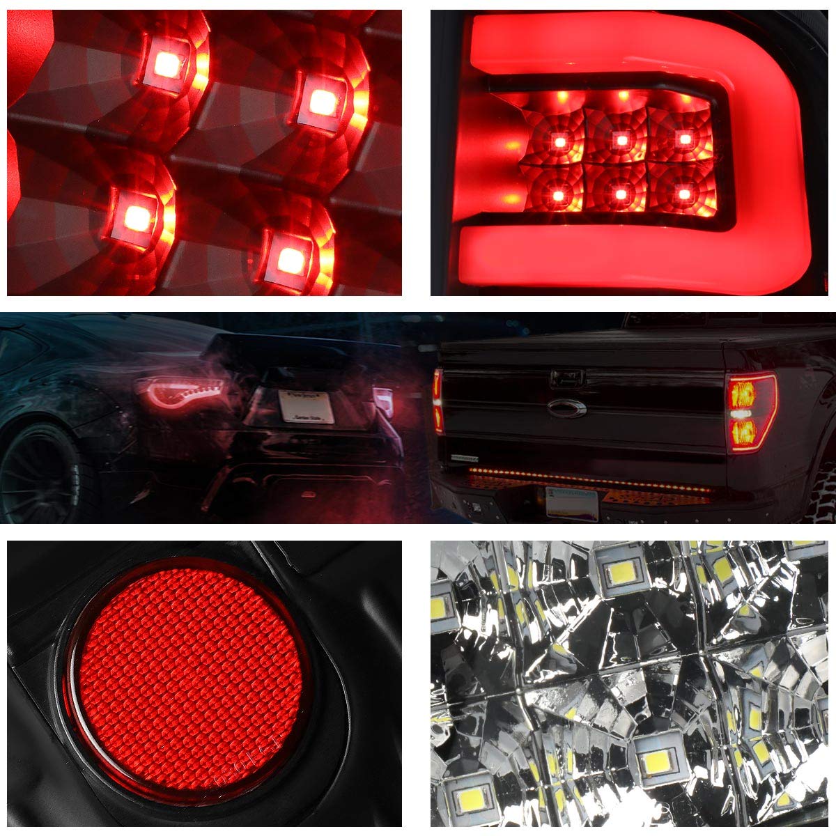 3D LED C-Shape Tail Lights Brake Lamps Assembly - Black Housing & Clear Lens - Compatible with 2004-2008 Ford F150/Lobo - Enhanced Visibility & Style for Night Driving & Custom Truck Upgrades