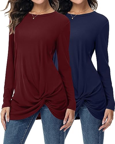 Wine Red and Dark Blue, Long Sleeve