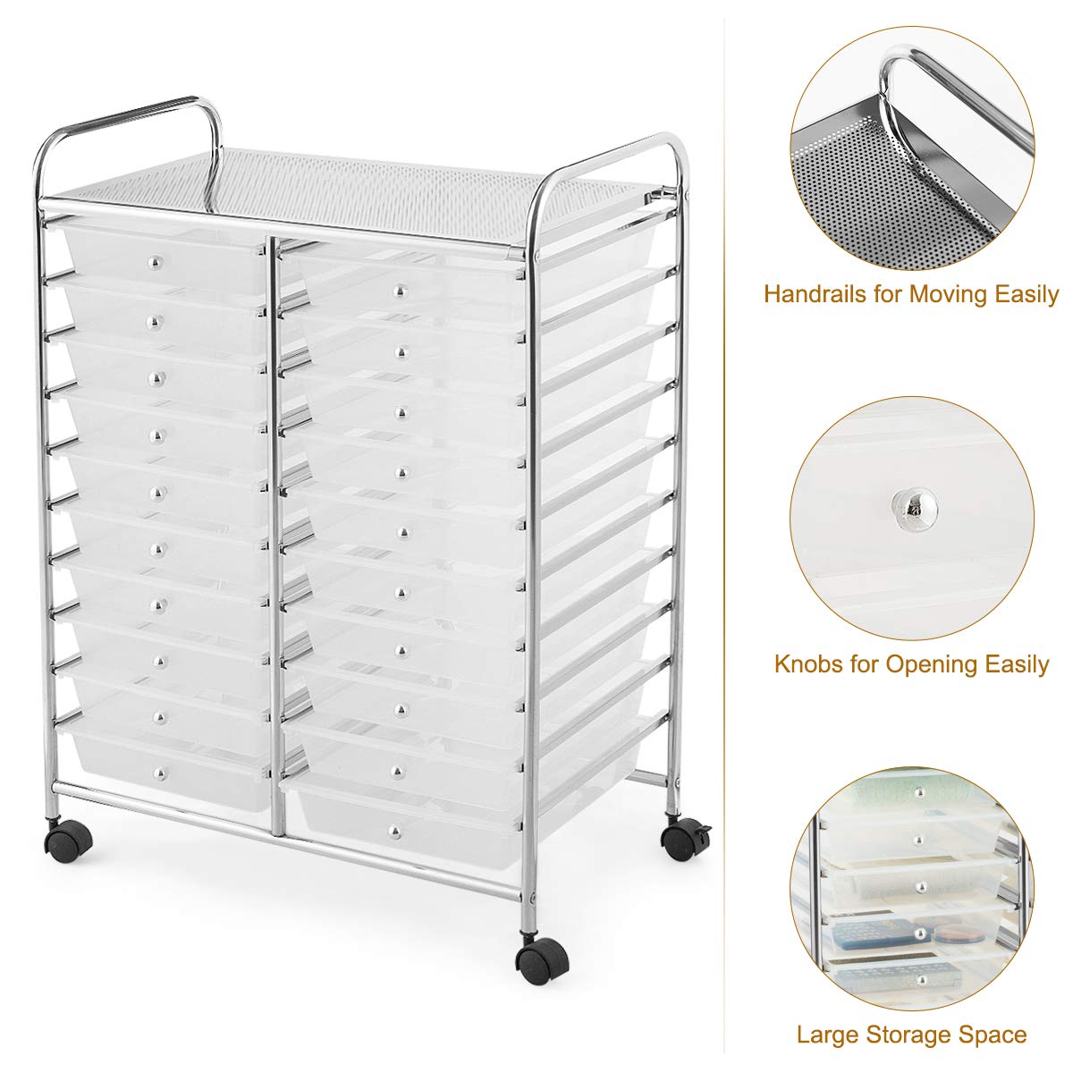 20-Drawer Rolling Storage Cart with Universal Wheels - Multipurpose Mobile Utility Organizer for Classroom, Office, School & Home - Perfect for Craft Supplies, Office Stationery & Home Organization