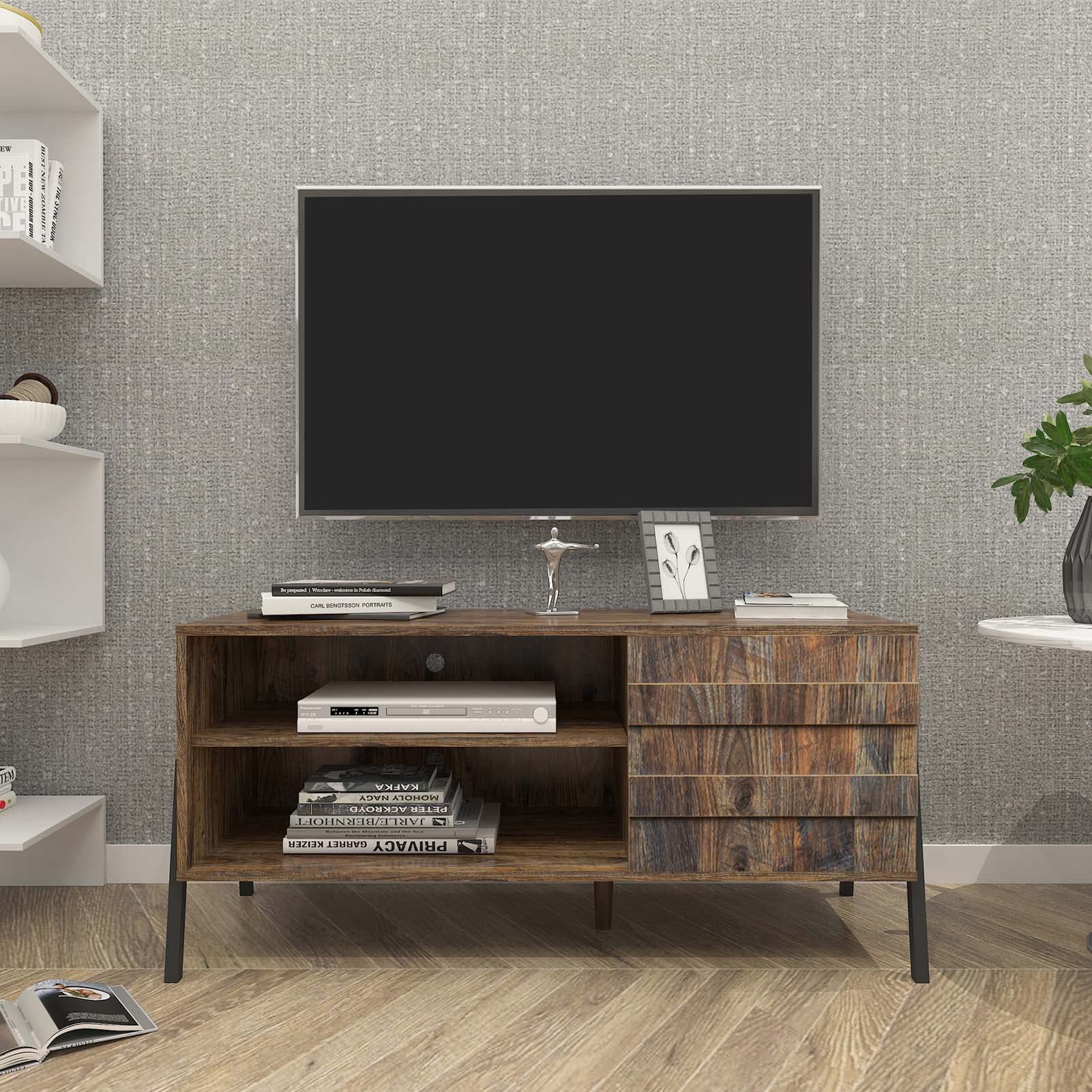 Mid-Century Modern TV Stand with Storage | Solid Wood Media Console for Living Room, Bedroom & Office | Espresso Finish | Perfect for Entertainment Centers & Home Theater Setups