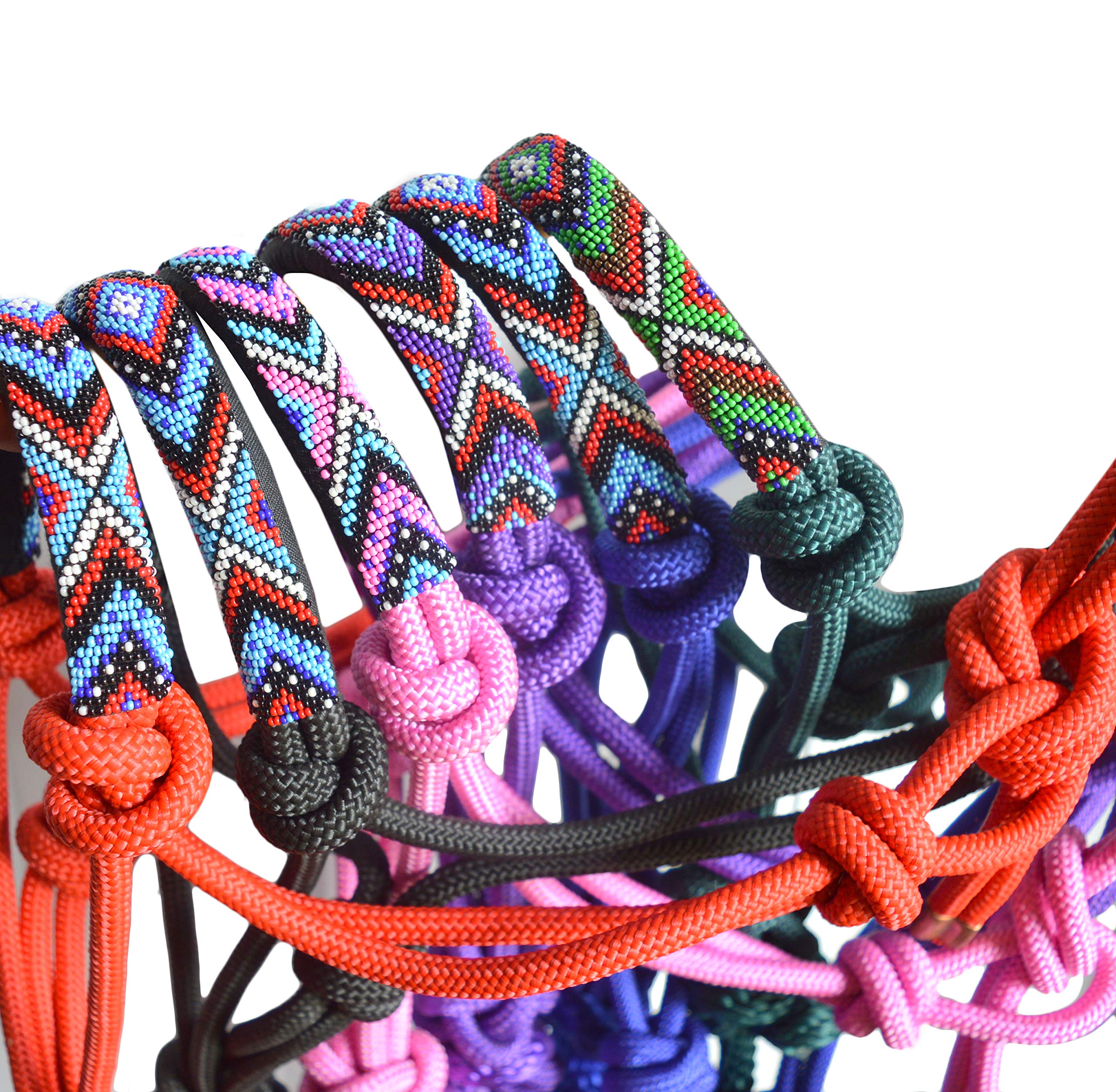 Durable Nylon Horse Braided Rope Halter with Beaded Noseband & Lead Rope - H. Green | Perfect for Training, Grooming & Show Events