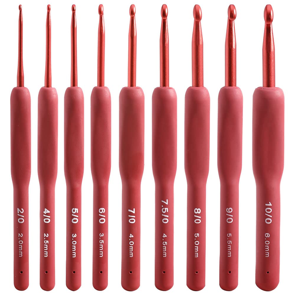 Dasonwin 9-Piece Aluminum Crochet Hooks Set (2.0mm-6.0mm) - Ergonomic Grip, Lightweight & Easy to Use for Beginners to Experts - Perfect for DIY Yarn Crafts, Amigurumi, Blankets & Scarf Making - Great Gift for Women & Crochet Enthusiasts
