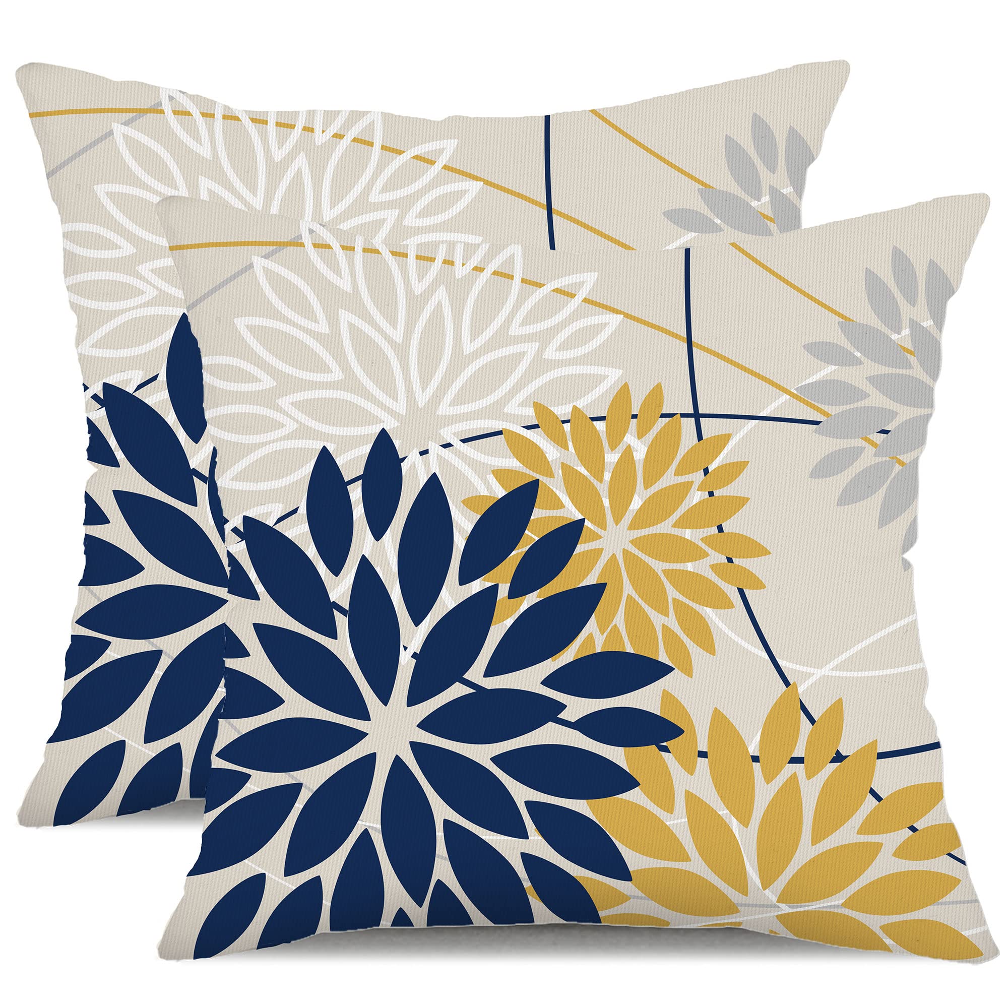 Waterproof Outdoor Pillow Covers 18x18 Inch Set of 2 - Navy Blue & Yellow Decorative Throw Pillow Cases for Patio Furniture, Garden, Living Room - All Weather Polyester Cushion Covers for Summer & Spring Home Decor (01G18) | Perfect for Outdoor Lounging, Poolside Relaxation & Backyard Decor