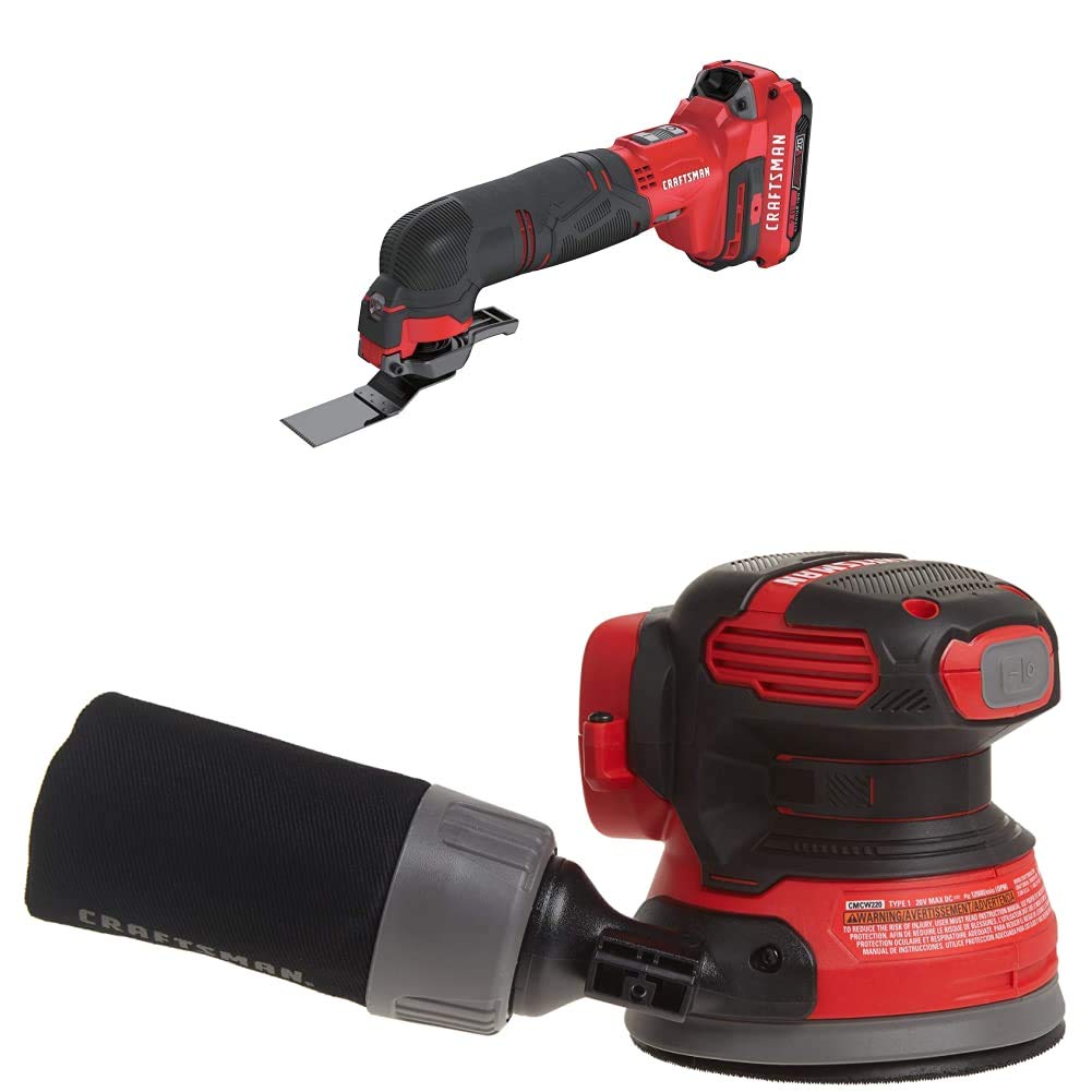 CRAFTSMAN V20 Cordless Oscillating Multi-Tool Kit with Random Orbit Sander (CMCE500D1 & CMCW220B) - Perfect for DIY Projects, Woodworking, and Home Renovations