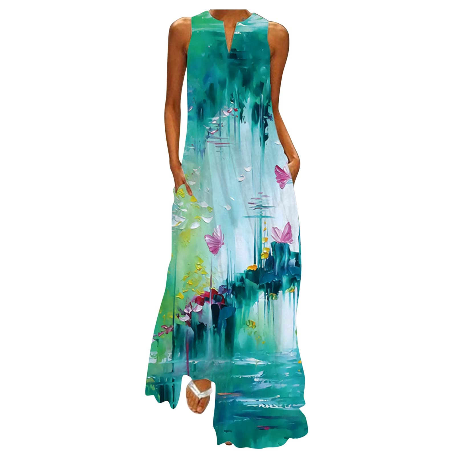 iQKA Women's Floral Print Summer Dress - Short Sleeve Scoop Neck A-Line Swing Shirt Dress for Casual Wear, Beach Vacation & Date Night Outfits