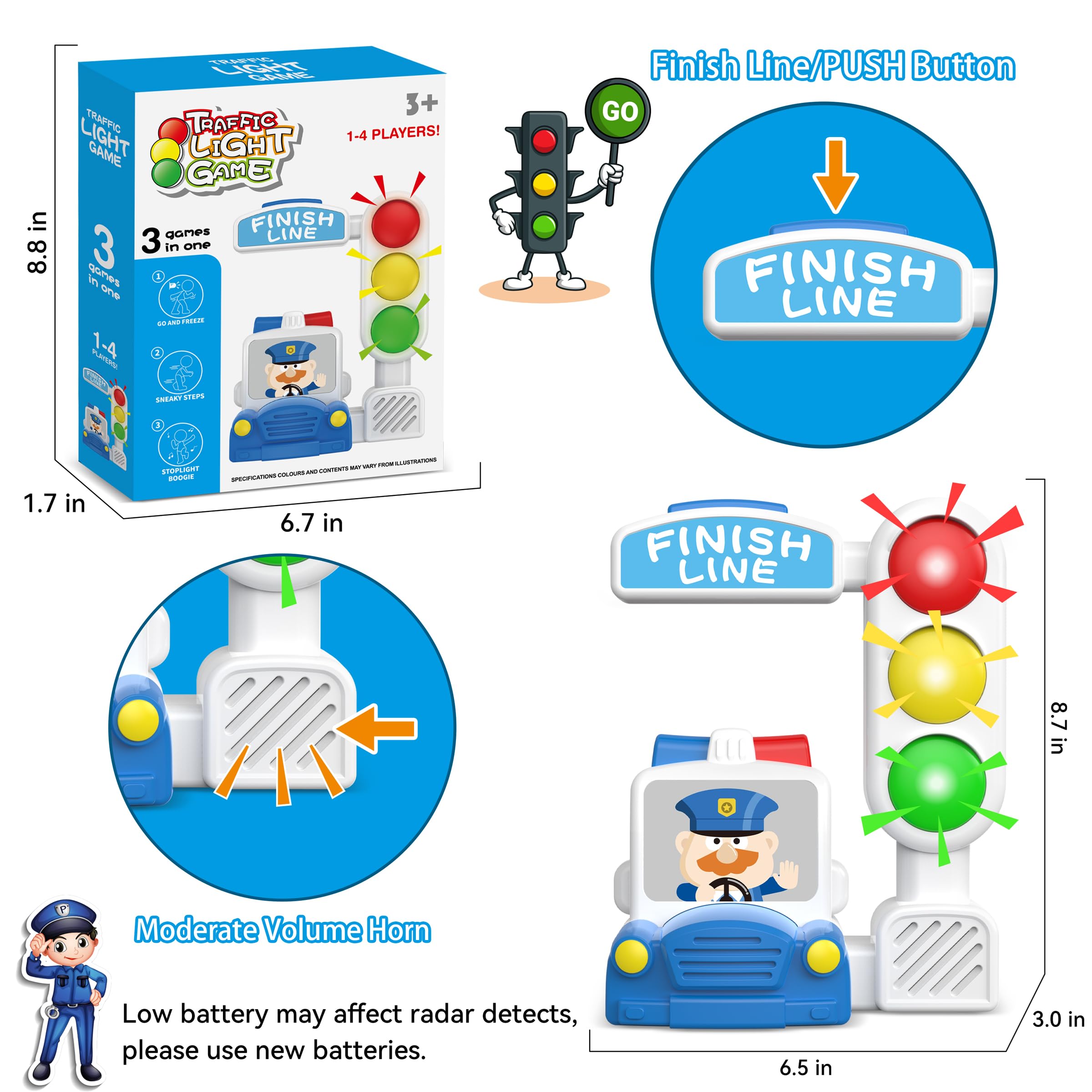 3-in-1 Motion Sensor Traffic Light Toy with Voice & Music | Educational Kids Games for Ages 3-8+ | Indoor/Outdoor Play | Perfect Gift for Boys & Girls | Birthday, Classroom & Playground Activities