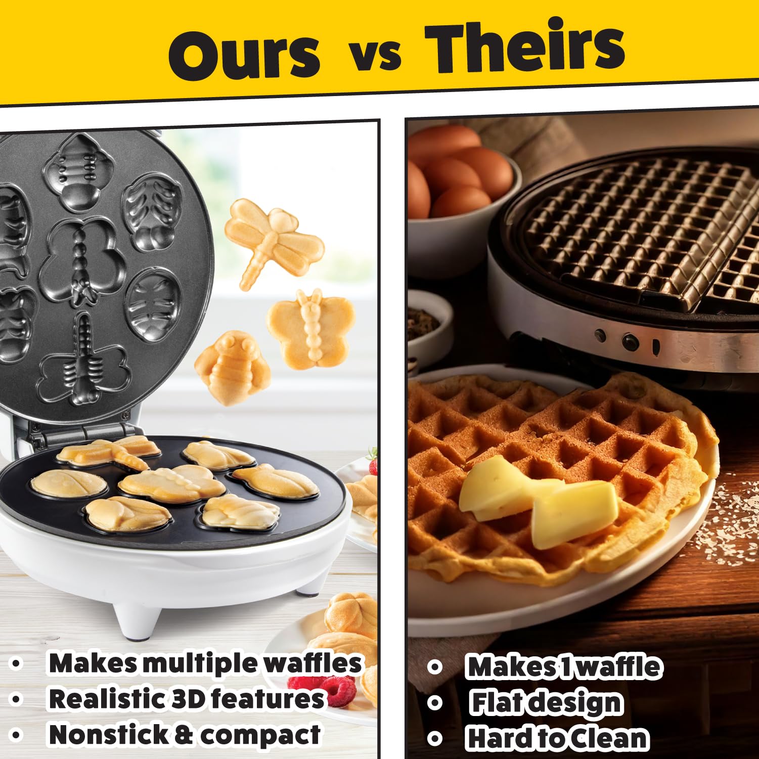 Original Creepy Crawly Bug Waffle Maker - Make 7 Fun Insect-Shaped Pancakes (Beetle, Ladybug, Bee) - Electric Nonstick Waffle Iron for Kids - Perfect for School Breakfast, Birthday Gifts & Family Fun Mornings