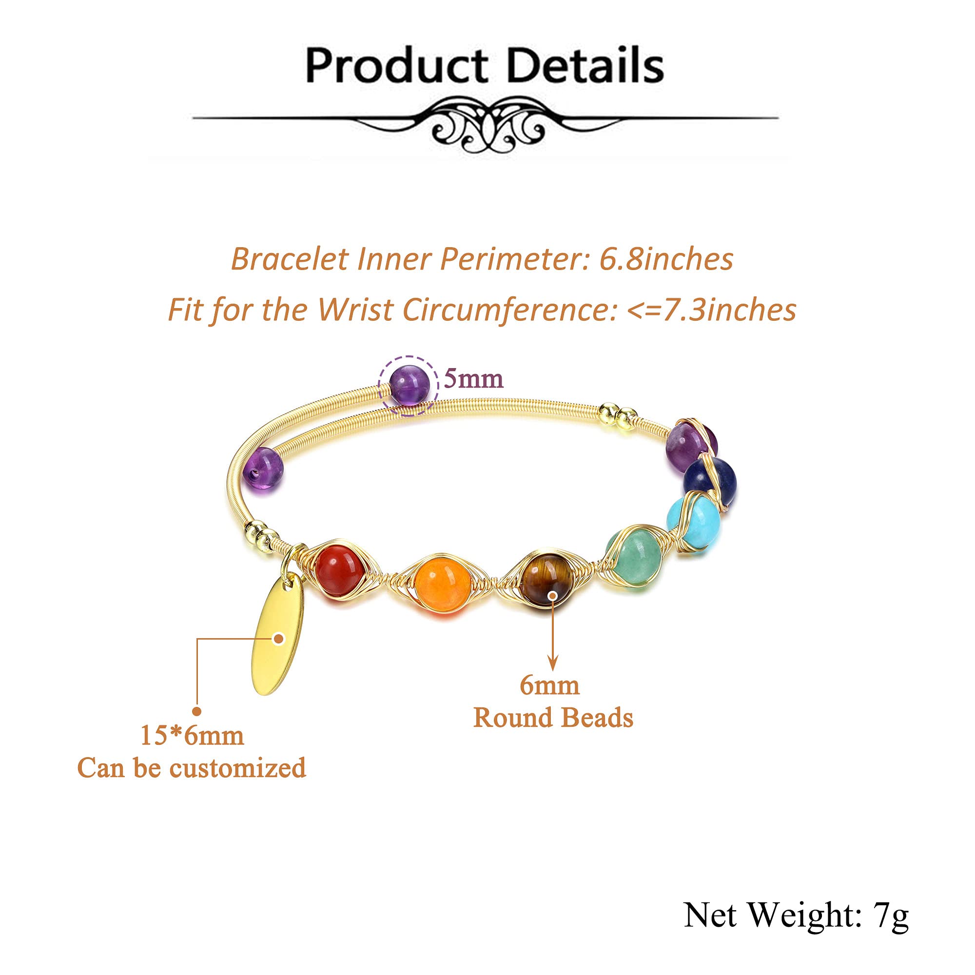 7 Chakra Healing Crystal Stone Bead Adjustable Ankle Bracelet - 14K Gold Plated Spiritual Jewelry for Women, Ladies Birthday Gift & Mom Present | Yoga, Meditation, Energy Balancing Accessory