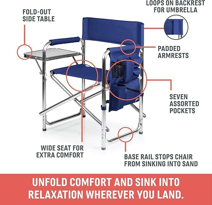 ONIVA - a Picnic Time Brand - Portable Folding Sports Chair with Detachable Side Table, Lightweight Beach Camping Chair for Adults - Perfect for Outdoor, Picnic, Beach, Camping & Sporting Events (Moka)