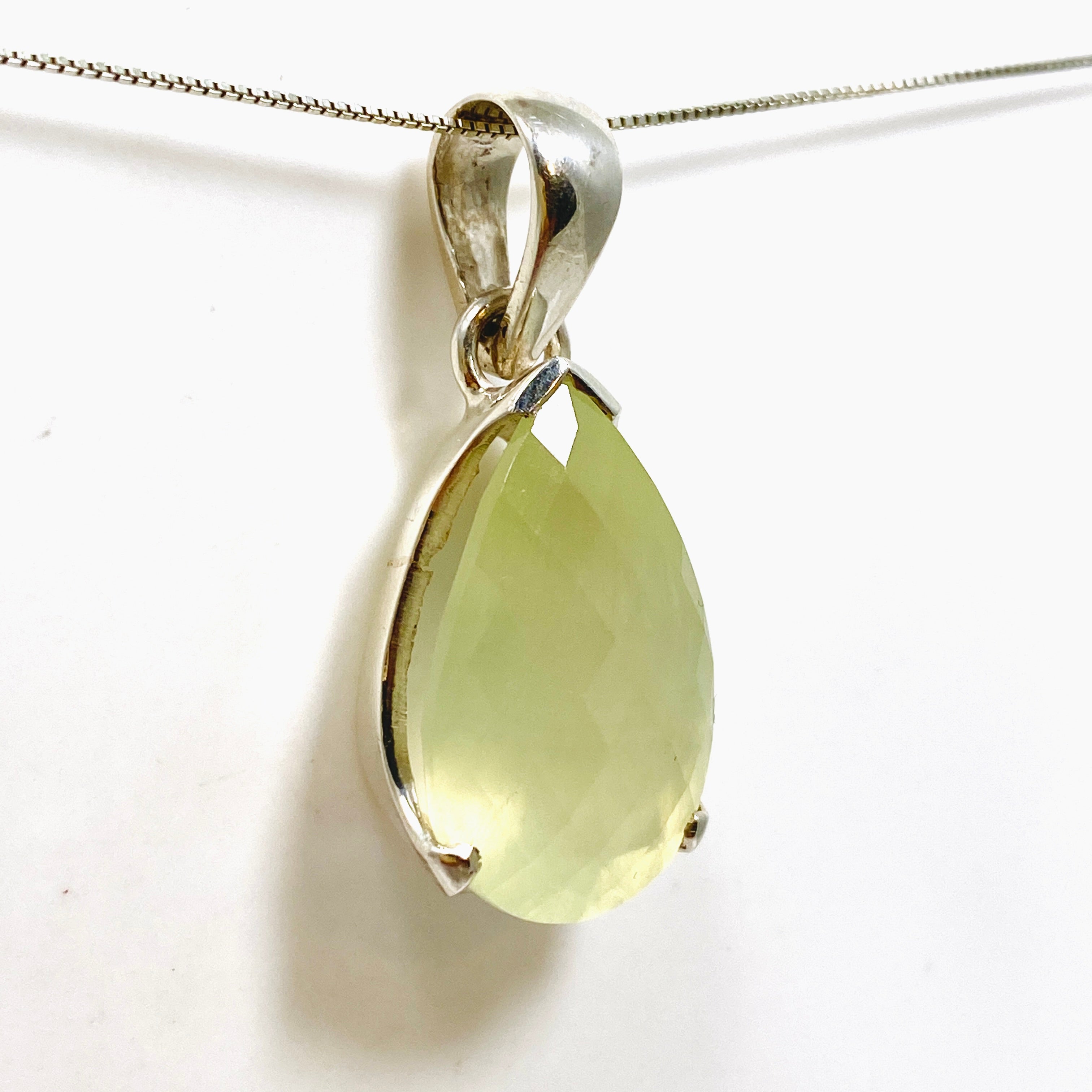Prehnite Teardrop Checkerboard Faceted Pendant Necklace - Natural Gemstone Jewelry for Women - Perfect for Boho Style, Meditation & Spiritual Healing