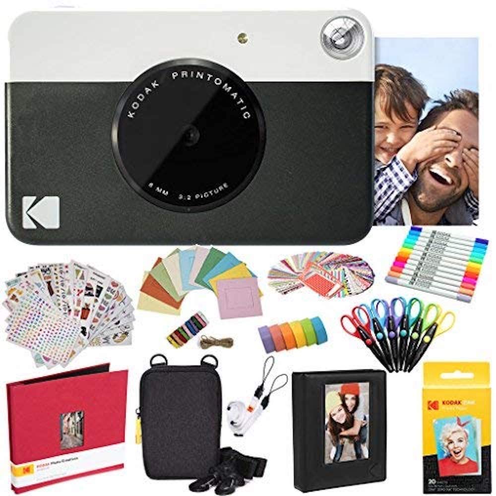 KODAK Printomatic Instant Digital Camera Bundle (Black) - Includes 20 Zink Photo Paper, Deluxe Carrying Case, Photo Album, 7 Sticker Sets, Markers & Scissors - Perfect for Parties, Travel & DIY Scrapbooking