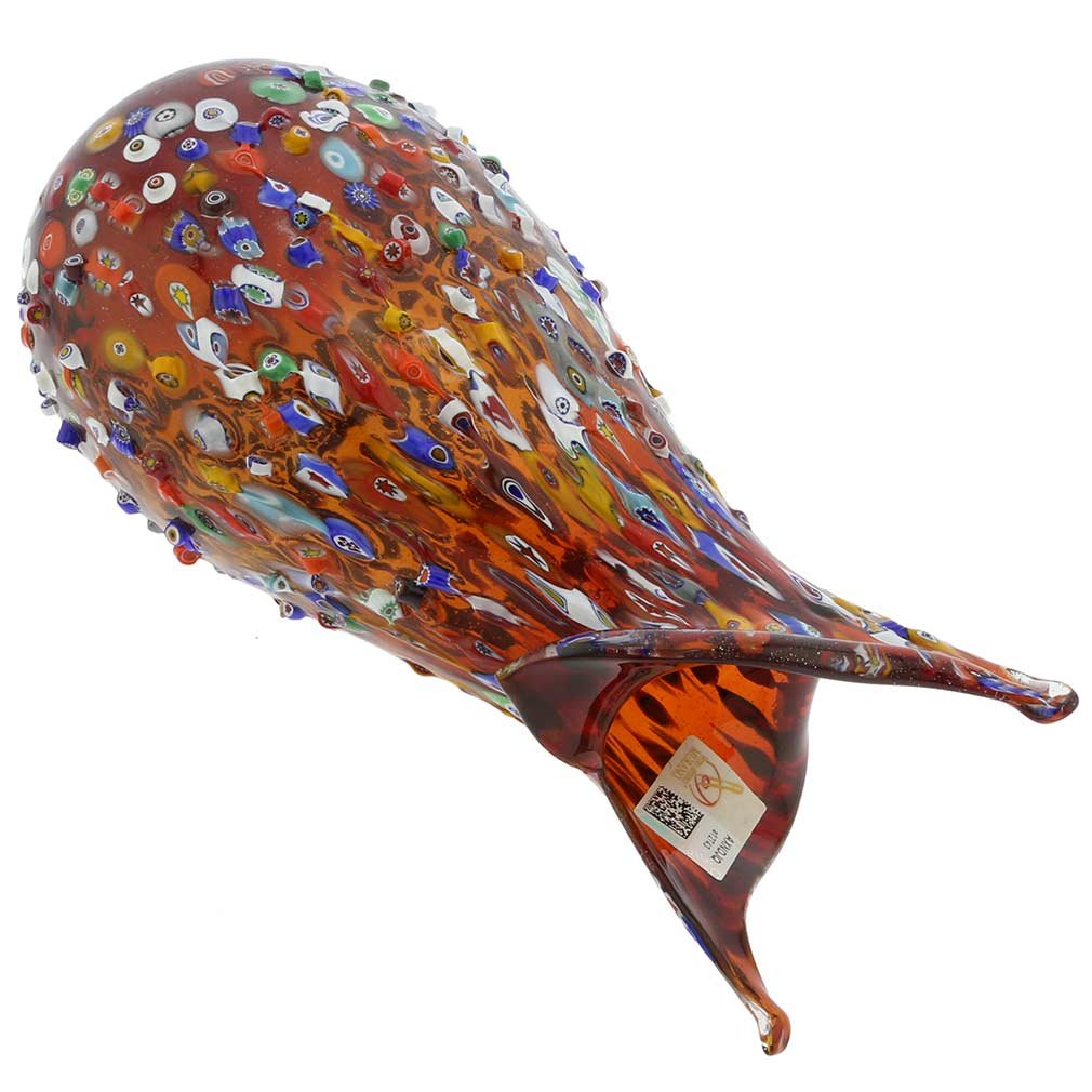 Venetian Murano Glass Millefiori Mosaic Flower Vase - Handcrafted Red Blooming Design | Elegant Home Decor for Living Room, Dining Table & Wedding Centerpieces