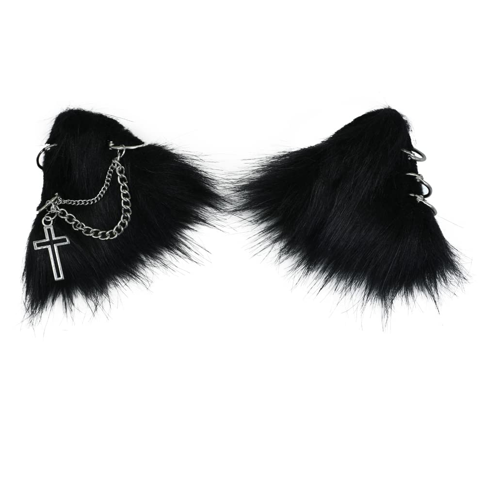 Gothic Punk Cat Ears Headband - VIGVAN Black Cross Cat Cosplay Accessories for Halloween, Anime Conventions & Gothic Fashion