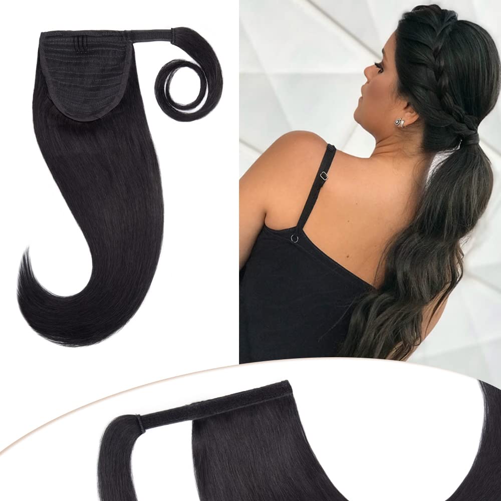 22 Inch Jet Black Human Hair Ponytail Extensions for Women - Straight Clip-in Ponytail with Comb & Magic Paste Binding | Perfect for Parties, Weddings & Everyday Styling