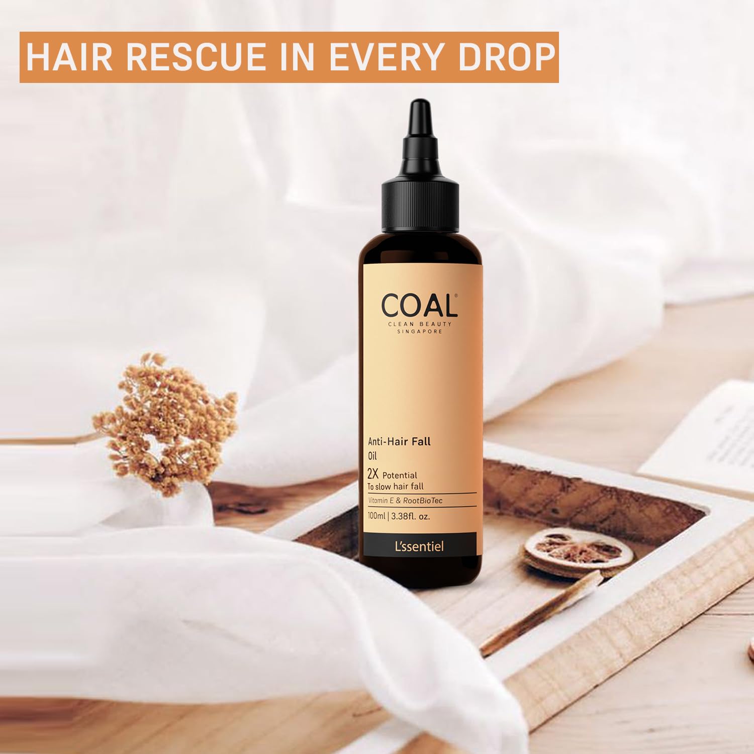 COAL Clean Beauty Anti-Hair Fall Oil with Vitamin E & RootBioTec - 2X Strength to Reduce Hair Loss & Breakage Naturally - For Men & Women - All Hair Types - 100ml - Perfect for Daily Hair Care & Scalp Nourishment
