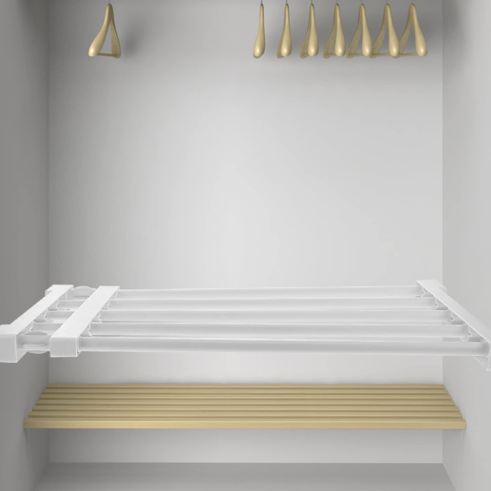 Adjustable Telescopic Wardrobe Tension Rod - White PP Wall-Mounted Layered Partition Shelf for Closet, Kitchen Cabinet & Storage Organization - Perfect for Small Spaces, Home & Office Use