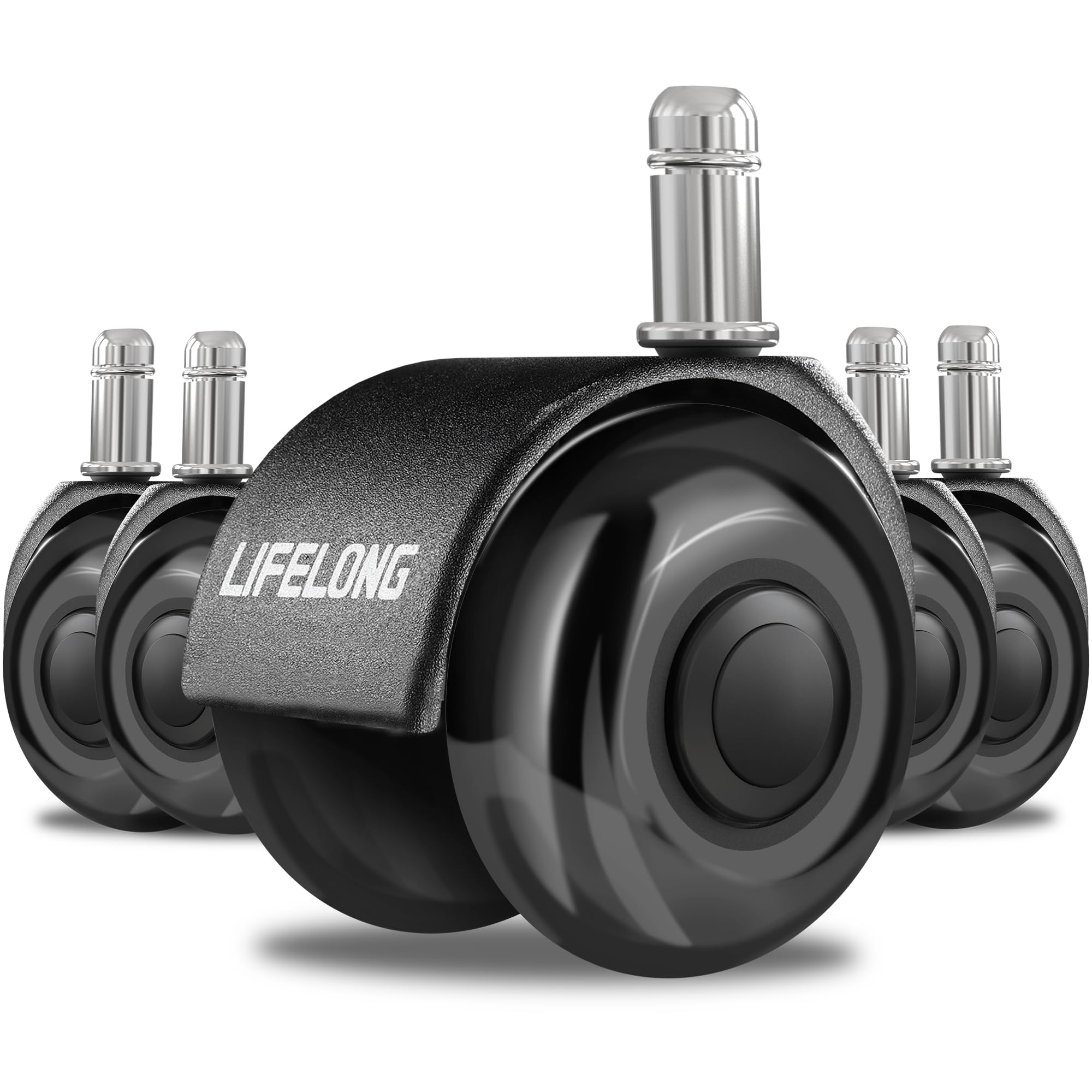 Lifelong Heavy Duty Office Chair Casters - Set of 5 Dual Wheel Replacement Casters for Hardwood Floors & Carpets | Durable Rubber Chair Wheels to Replace Office Chair Mats | Fits 98% of Chairs | Perfect for Home Office, Conference Rooms & Workspaces