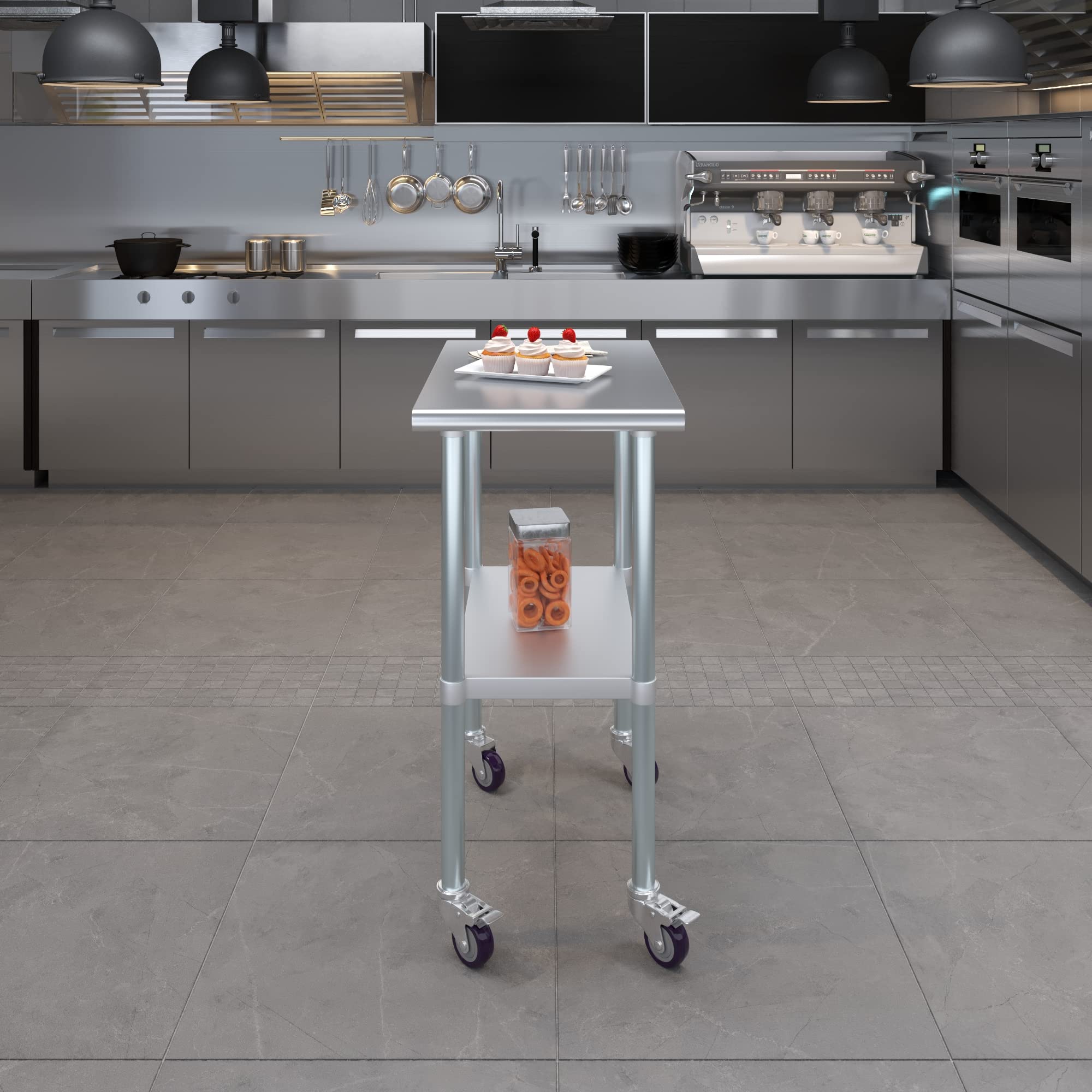 AmGood Stainless Steel Work Table with Wheels - 18