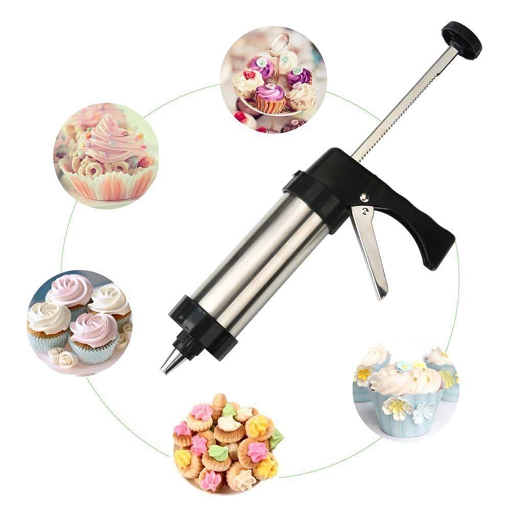 Stainless Steel Cookie Press Machine - 13 Cookie Mould Discs & 8 Piping Nozzles for DIY Biscuit Making, Cake Decorating | Perfect for Holiday Baking, Party Treats & Home Dessert Crafting