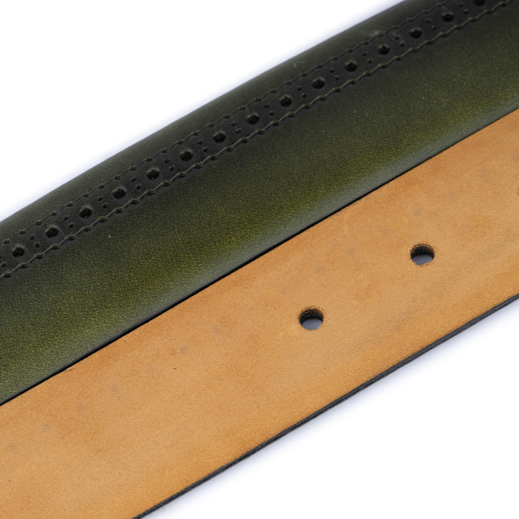 Premium Men's Green Leather Belt - Genuine Calfskin with Perforated Design - Compatible with Ferragamo Buckles - Perfect for Business Attire, Casual Wear & Formal Occasions