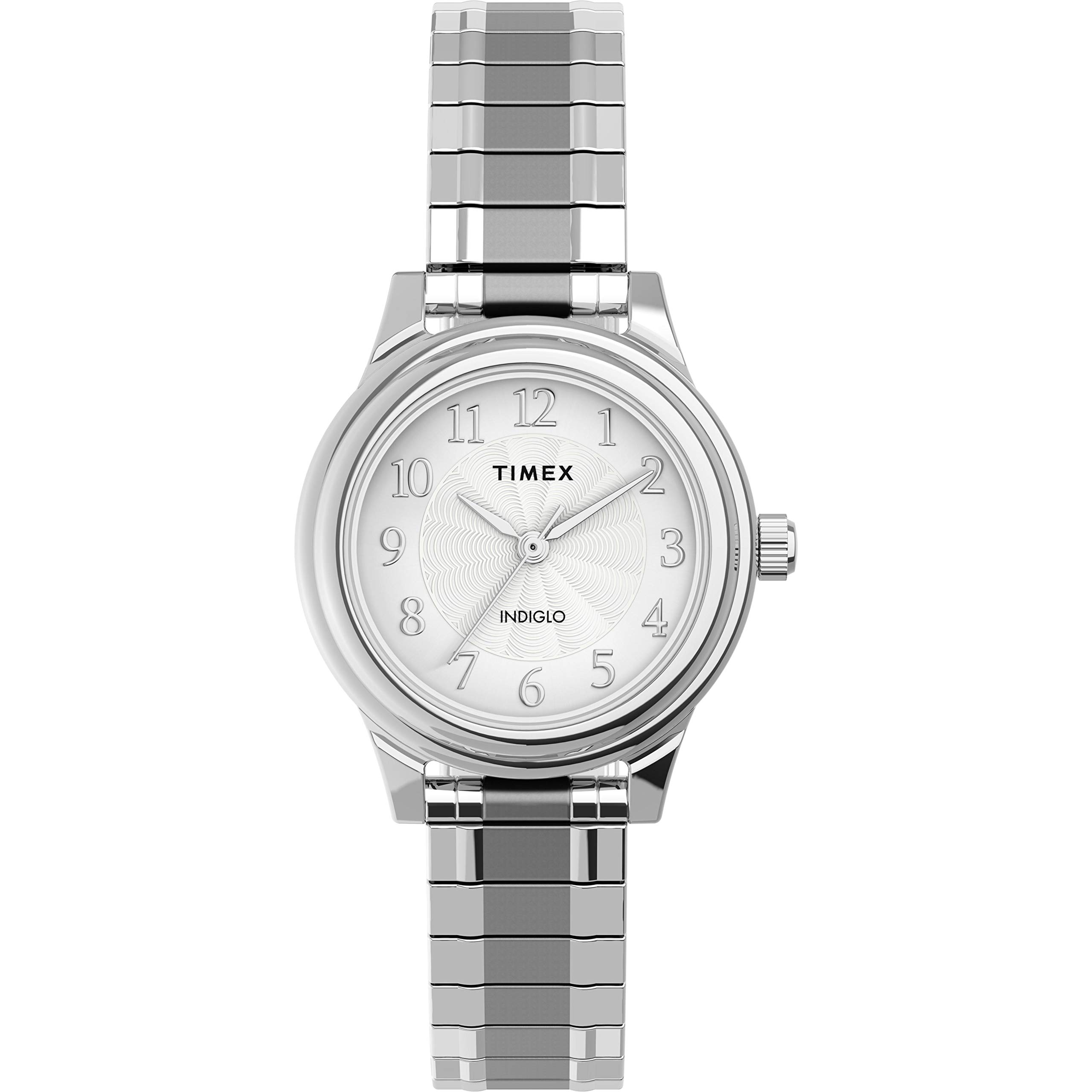 Timex Women's Classic 28mm Expansion Band Watch - Silver-Tone Casual & Dress Watch with Easy-On Stretch Band - Perfect for Office, Everyday Wear & Special Occasions