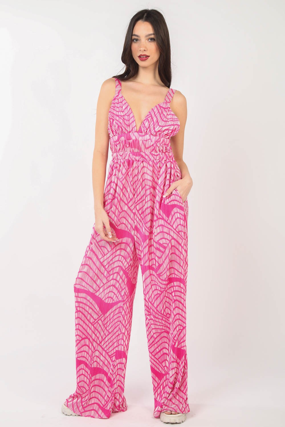 Stylish Pink Sleeveless Tropical Jumpsuit for Women - Perfect for Beach Vacation, Summer Party & Resort Wear