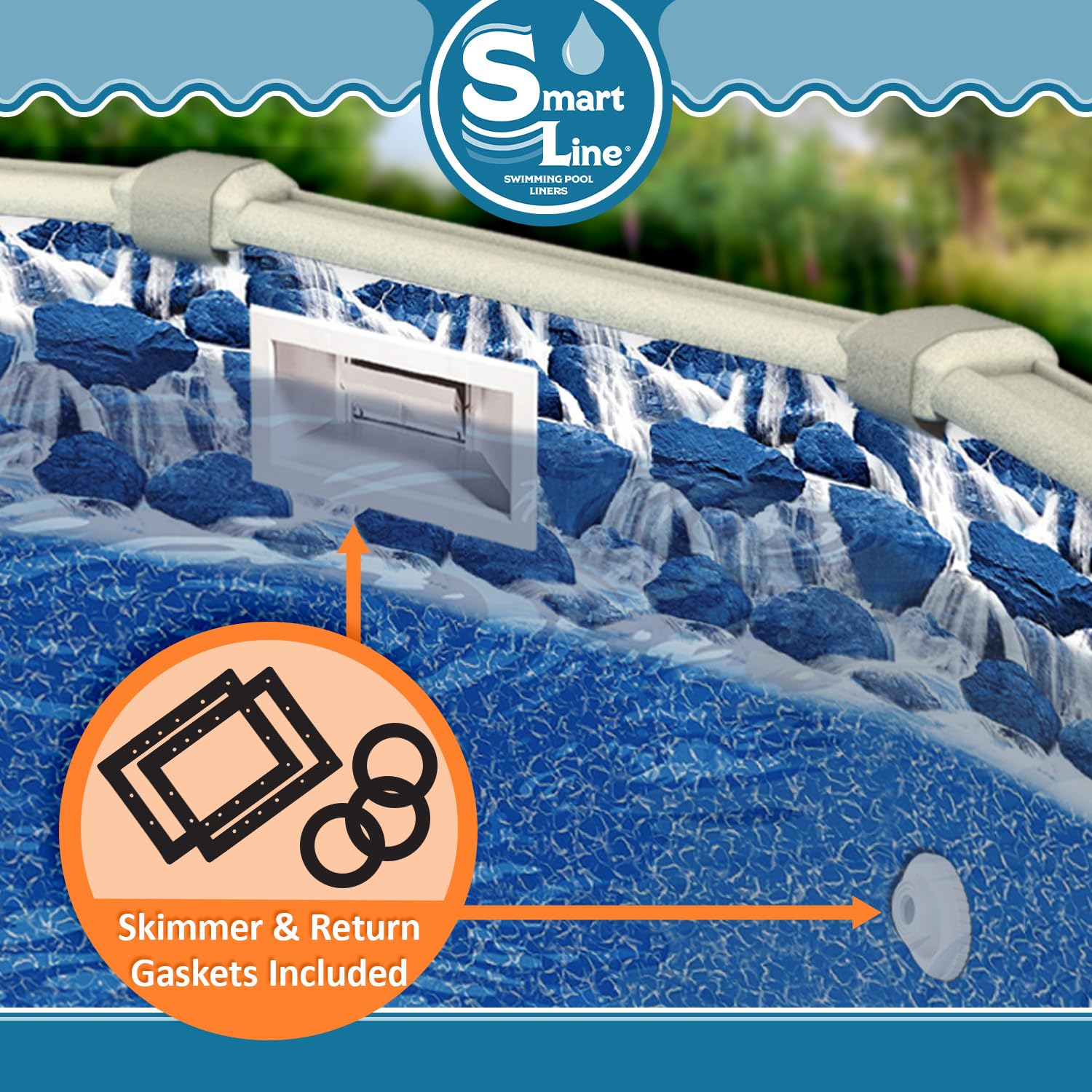SmartLine 12 ft x 18 ft Oval Above Ground Pool Liner - Heavy Duty 25 Gauge Virgin Vinyl | Waterfall Design | Overlap Style (48-52 Inch Wall Height) | Perfect for Steel Sided Swimming Pools | Great for Backyard Summer Fun & Family Gatherings