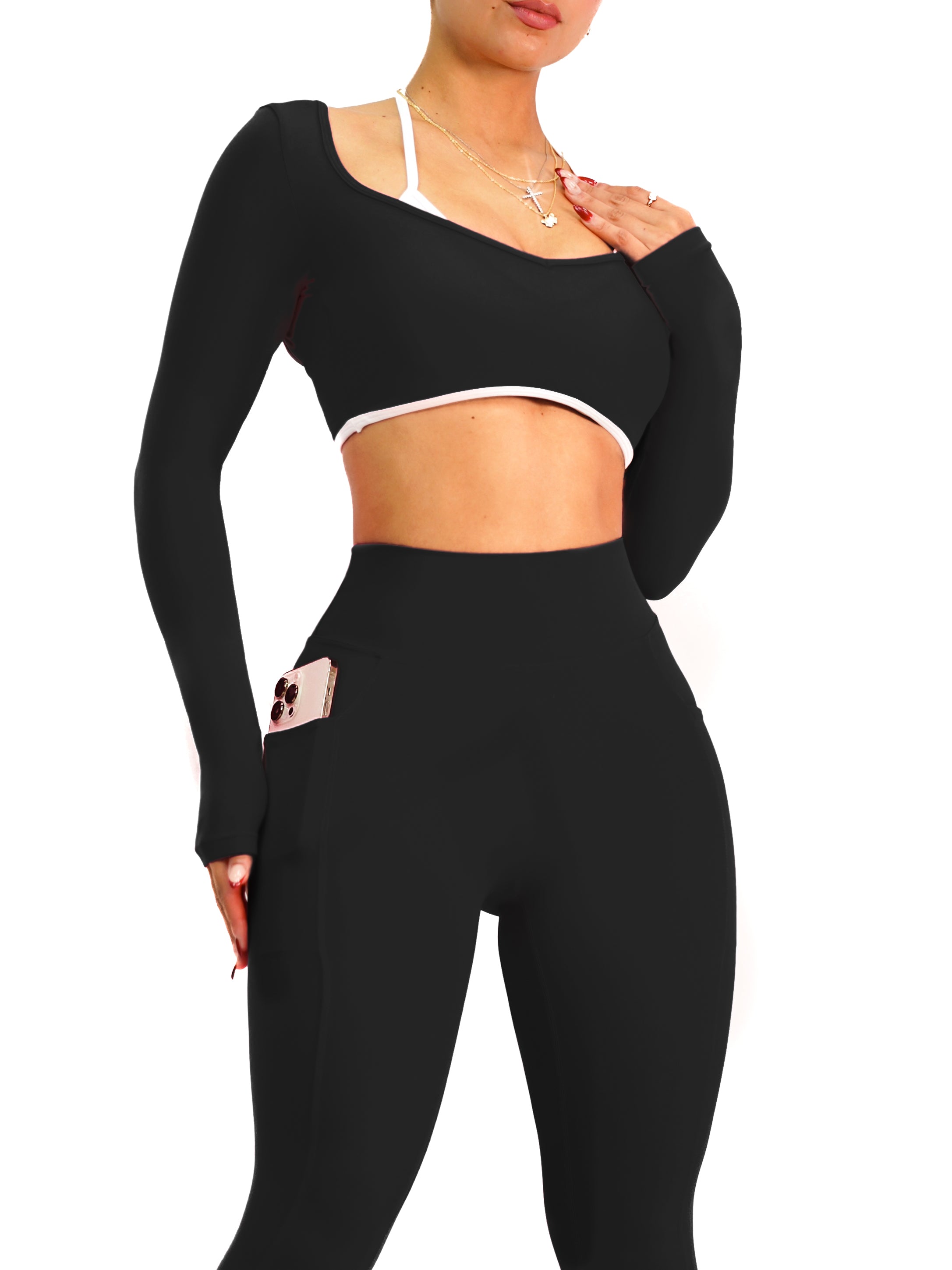 Stylish Couture Long Sleeve Sports Top for Women - Black - Perfect for Yoga, Running & Gym Workouts