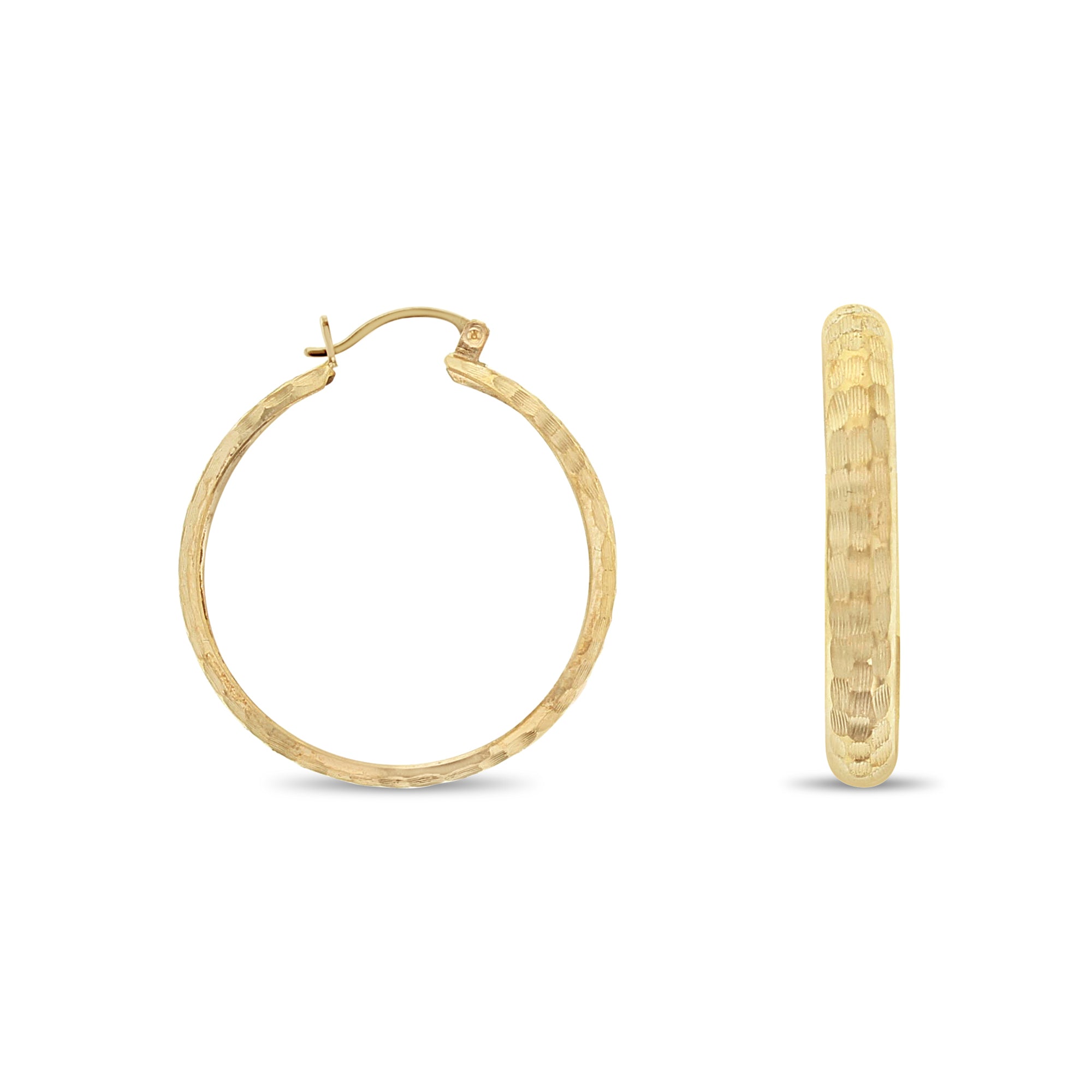 14K Yellow Gold Hammered Textured 32mm Hoop Earrings for Women - Perfect for Everyday Wear, Parties & Special Occasions