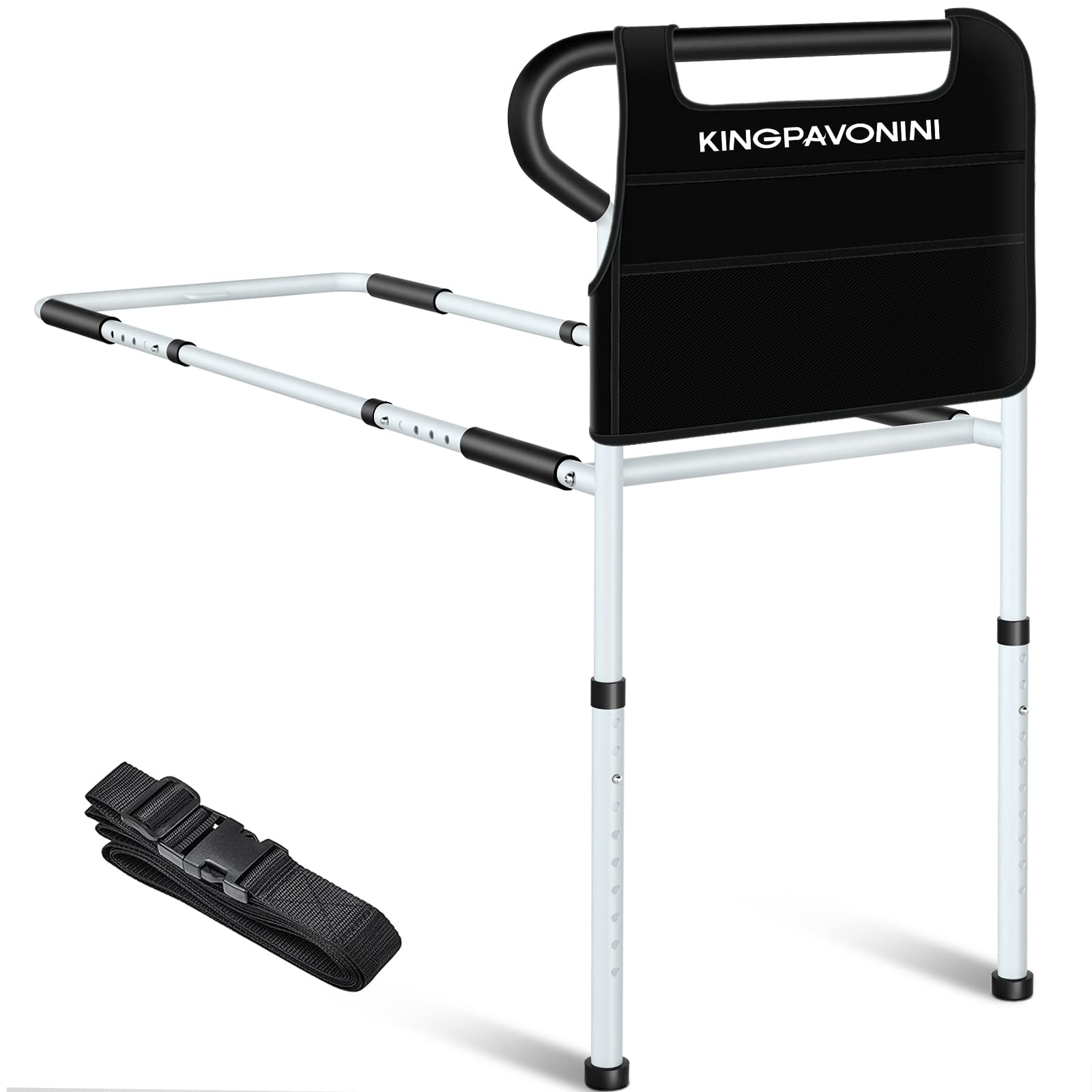 **KingPavonini Adjustable Bed Rails for Elderly Adults - Non-Slip Ergonomic Handle & Storage Pocket, Heavy-Duty Bed Assist Rail Holds 400 lbs, Tool-Free Assembly - Ideal for Seniors Safety & Mobility Support**