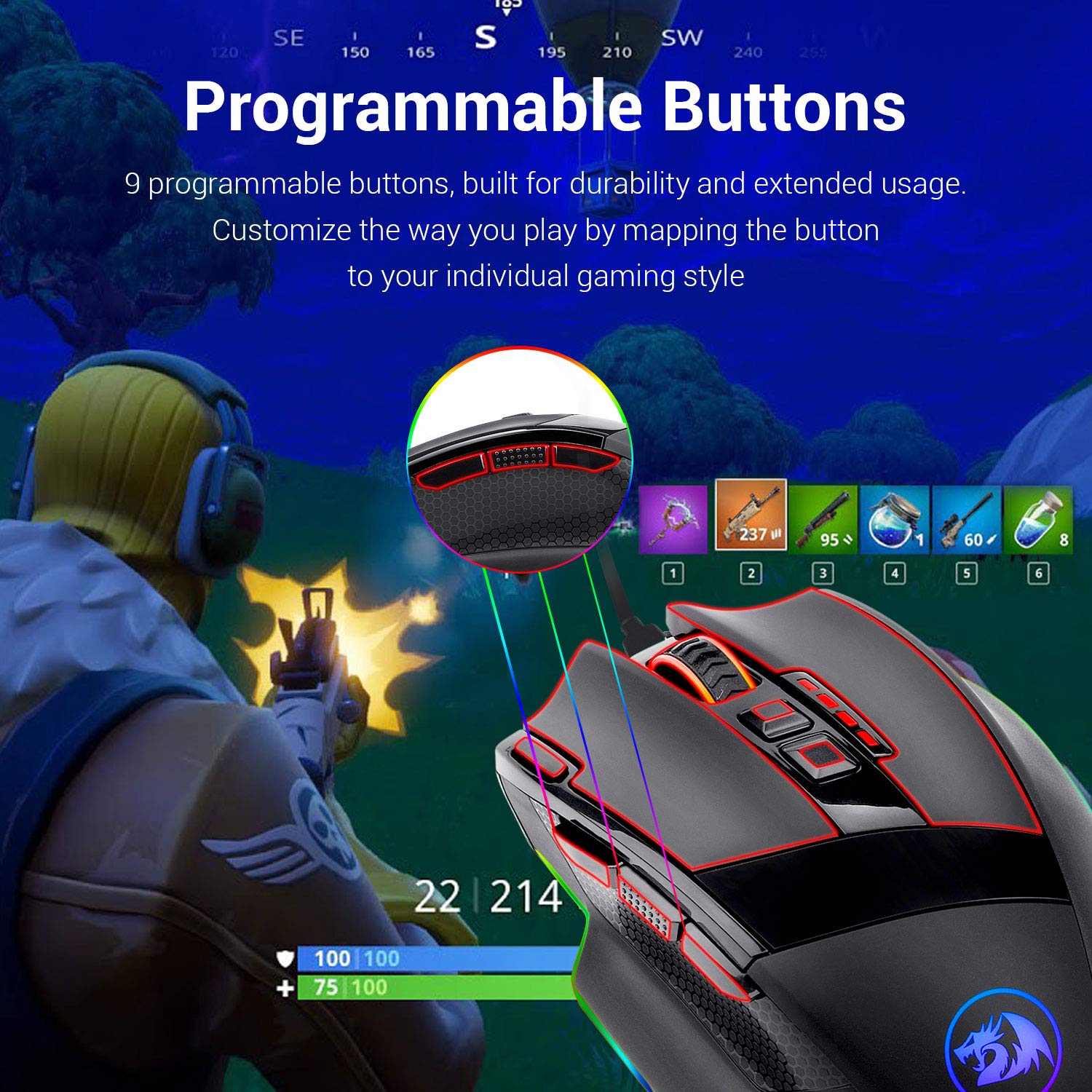 Redragon M801 RGB Gaming Mouse - 16000 DPI, 9 Programmable Buttons, Macro Recording, Fire Button for PC - Wired Black Ergonomic Mouse for MMO, FPS, and Windows Gaming (Perfect for Esports & Professional Gamers)