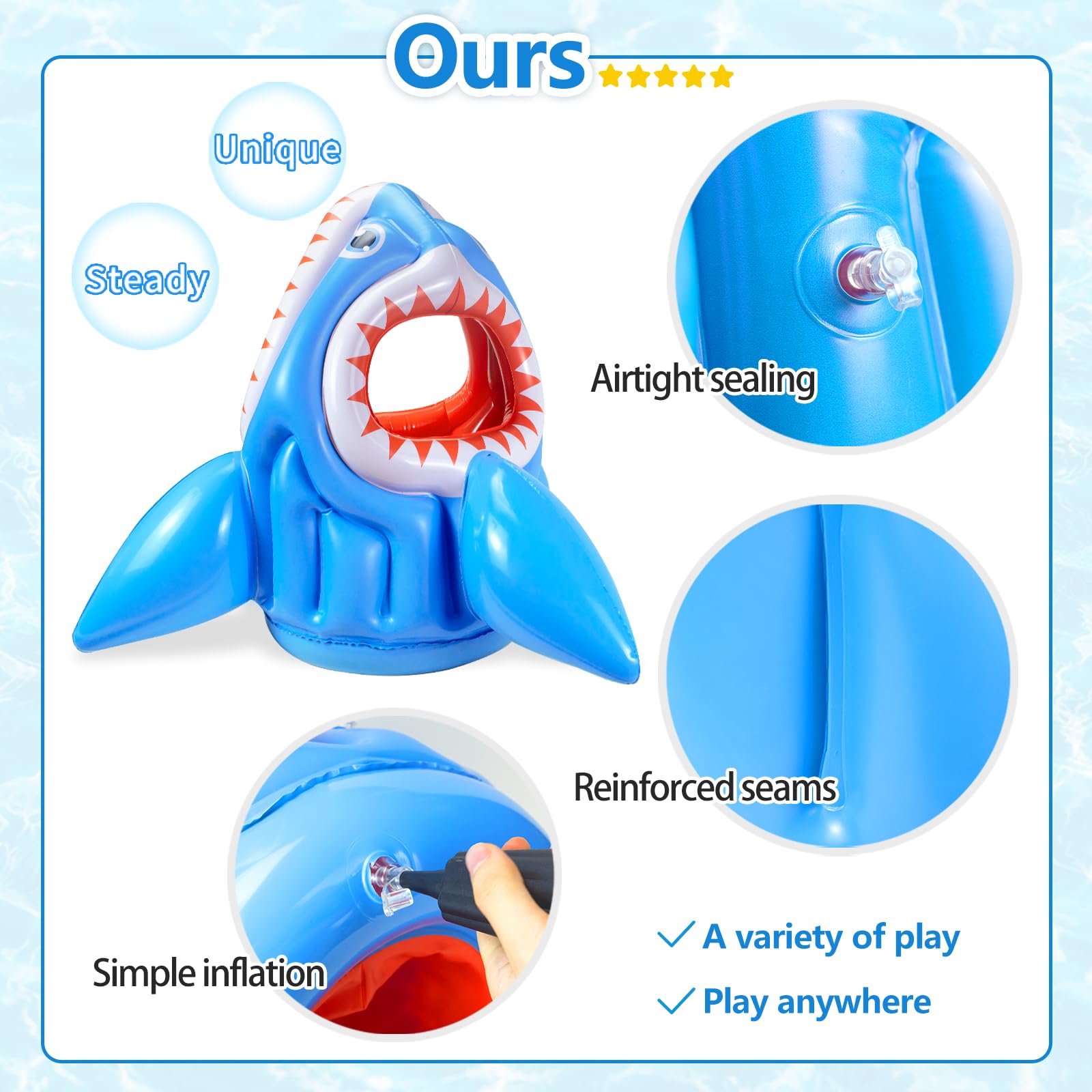 **Inflatable Pool Game Toys Set - 3-in-1 Shark Water Floats, Basketball Hoop, Football & Head Hoop Ball for Kids & Adults | Perfect for Summer, Beach, Pool Parties, Birthdays & Outdoor Family Fun**