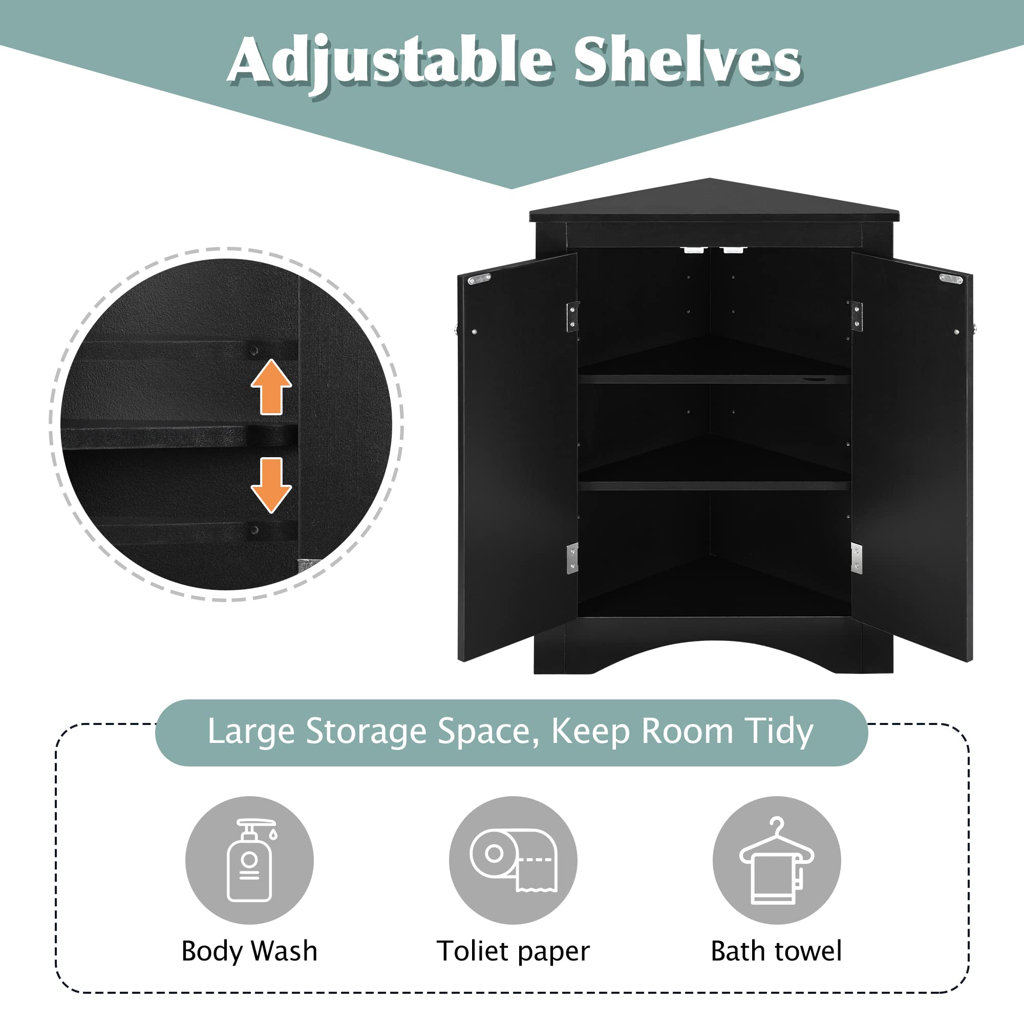 P PURLOVE Adjustable Bathroom Storage Cabinet - Triangle Freestanding Floor Organizer with Ample Space for Bathroom, Kitchen & Living Room | Perfect for Small Spaces, Home Organization & Bath Essentials Storage