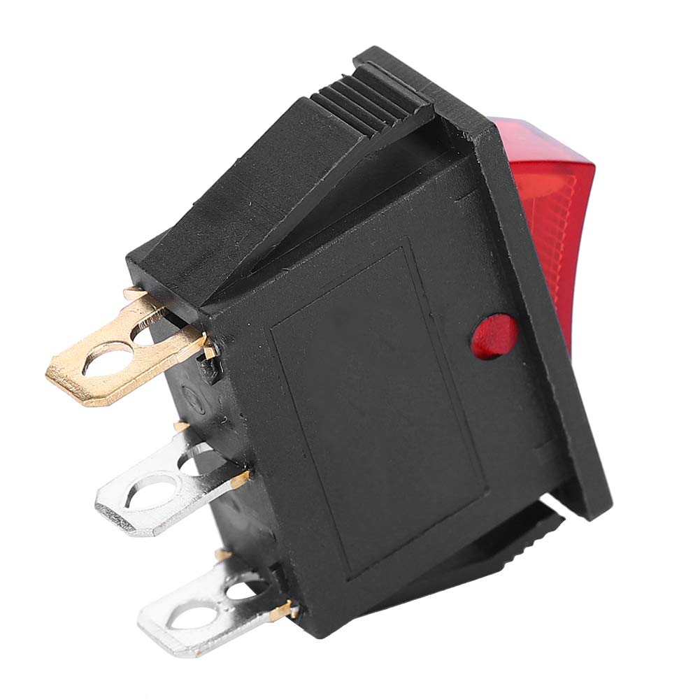 FTVOGUE 10-Pack 3-Pin Rocker Switch ON/OFF with Red LED - 2-Position Toggle Switch for Car, Boat, RV & Household Appliances | KCD3 Series Electronic Components | Perfect for Automotive Dashboards, Marine Control Panels & DIY Electronics Projects