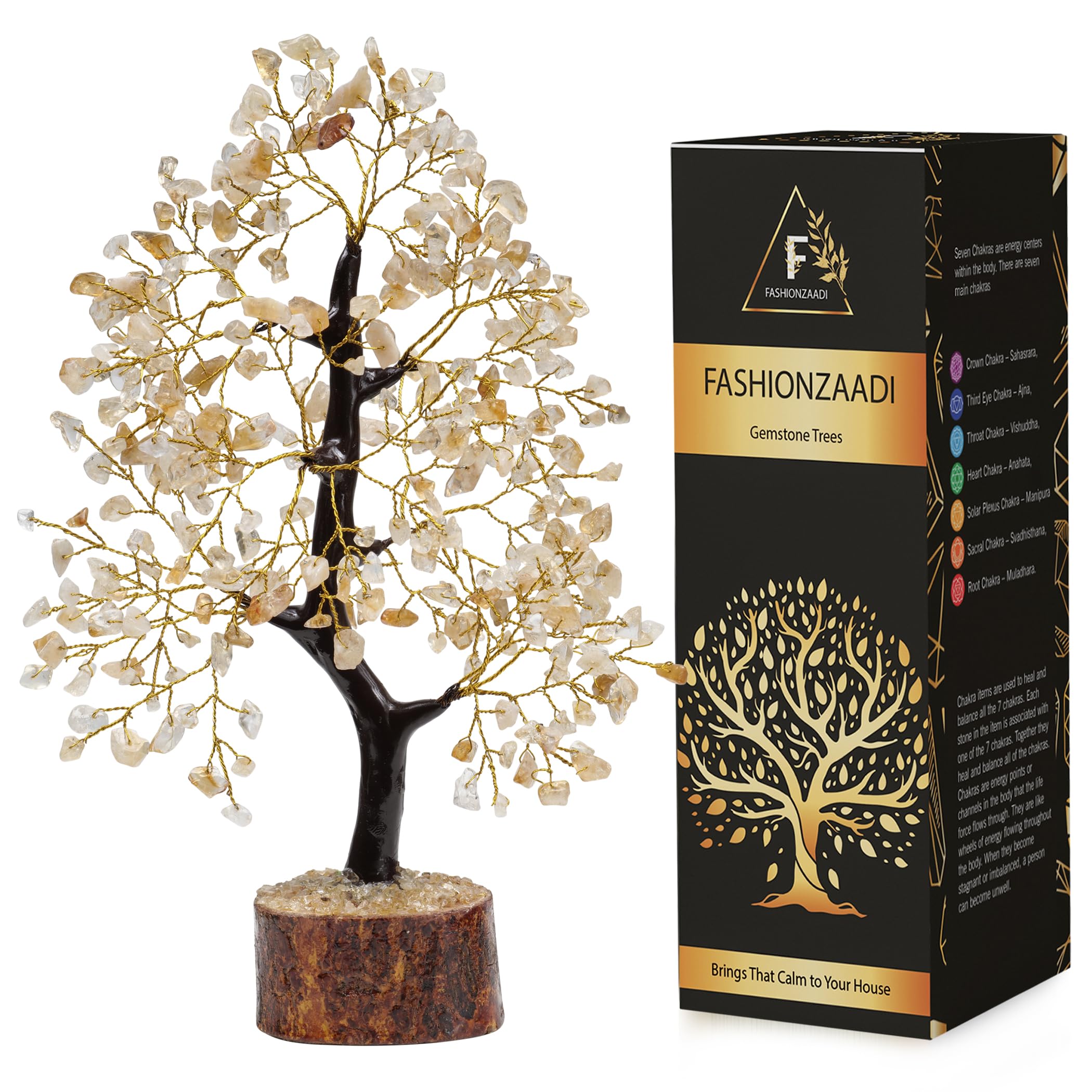 FASHIONZAADI Citrine Crystal Bonsai Money Tree - Feng Shui Decor for Wealth & Prosperity | Chakra Tree of Life with Natural Citrine Stones | Perfect Office Desk Decor & Spiritual Home Gift for Housewarming, Meditation Space & Positive Energy