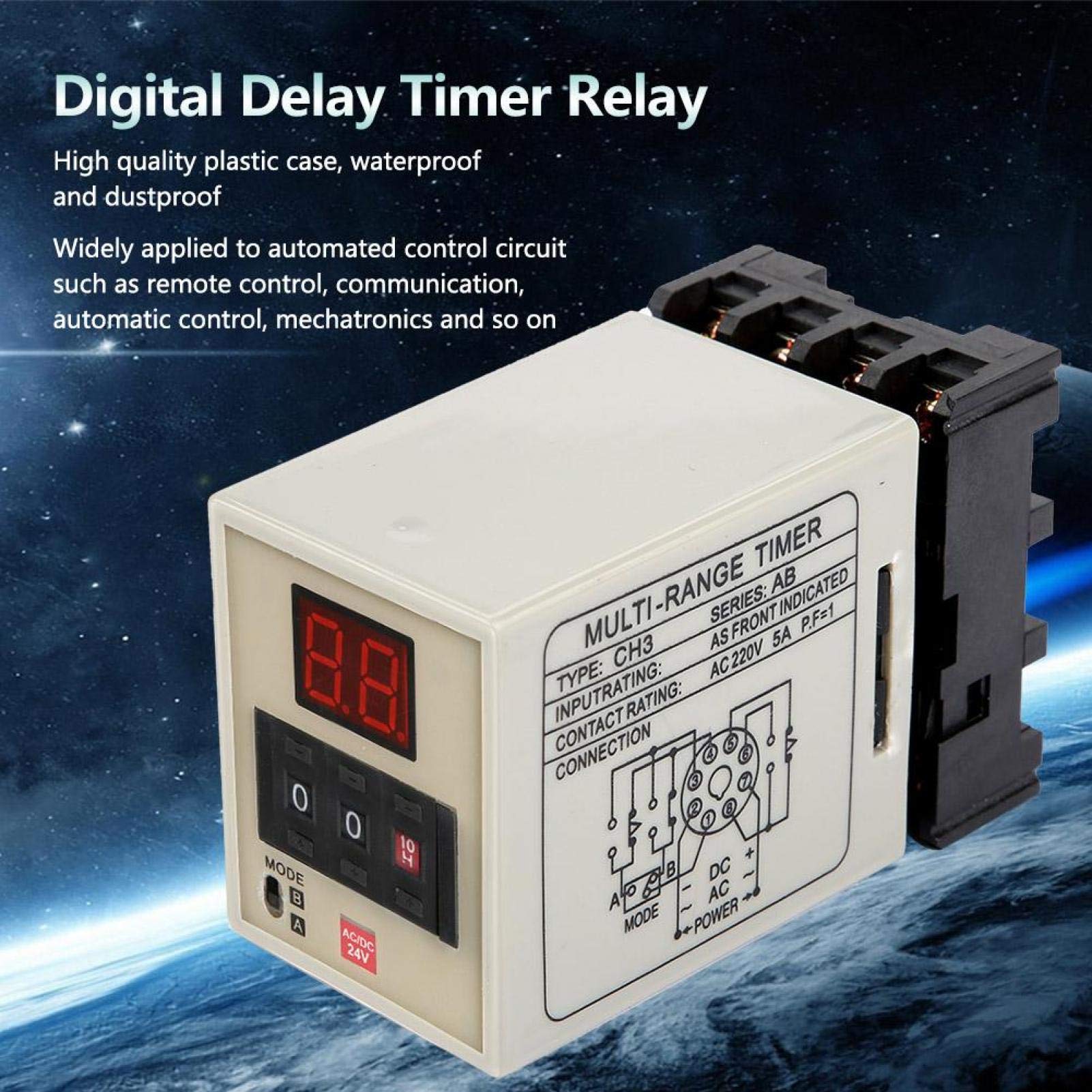 AH3-DM 0.01S-99H Digital Delay Timer Relay with LED Display - 24V AC/DC - Perfect for Industrial Automation, HVAC Systems, and Electrical Control Panels